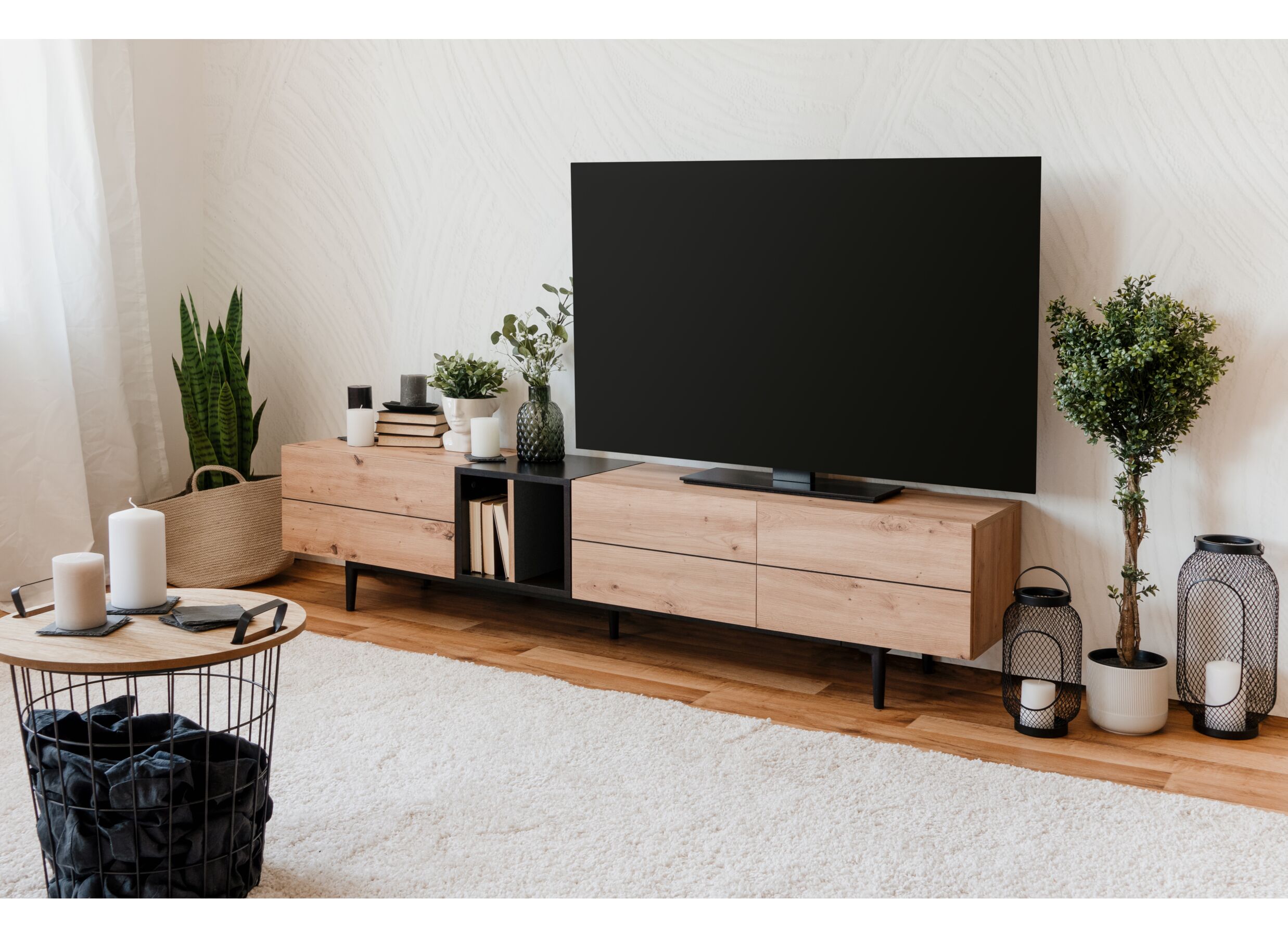 Meuble TV Nola 195cm - panneau de particules - chêne artisanal