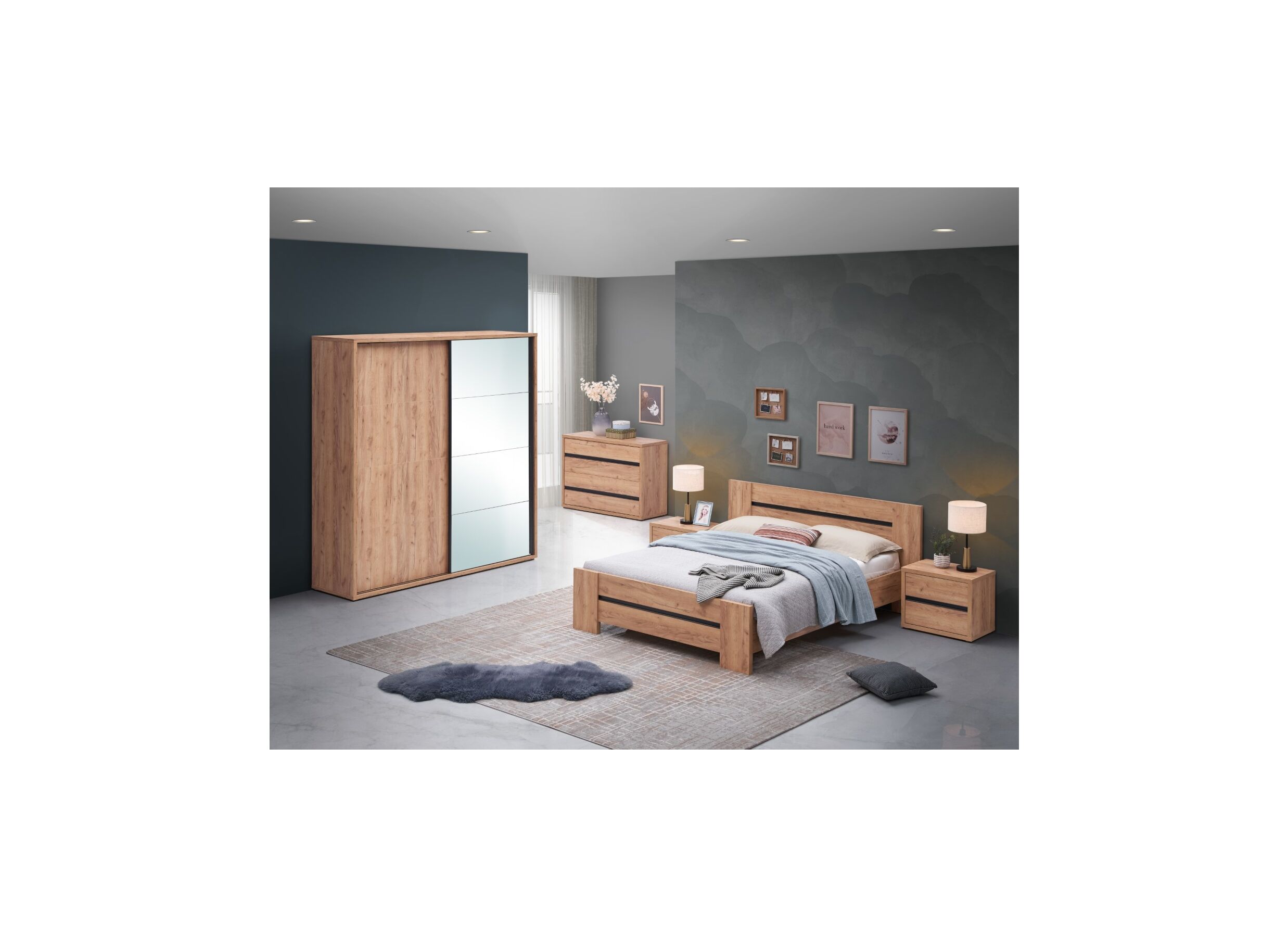 Photo ensemble - Commode Erwin 110x40x76cm - décor - chêne français