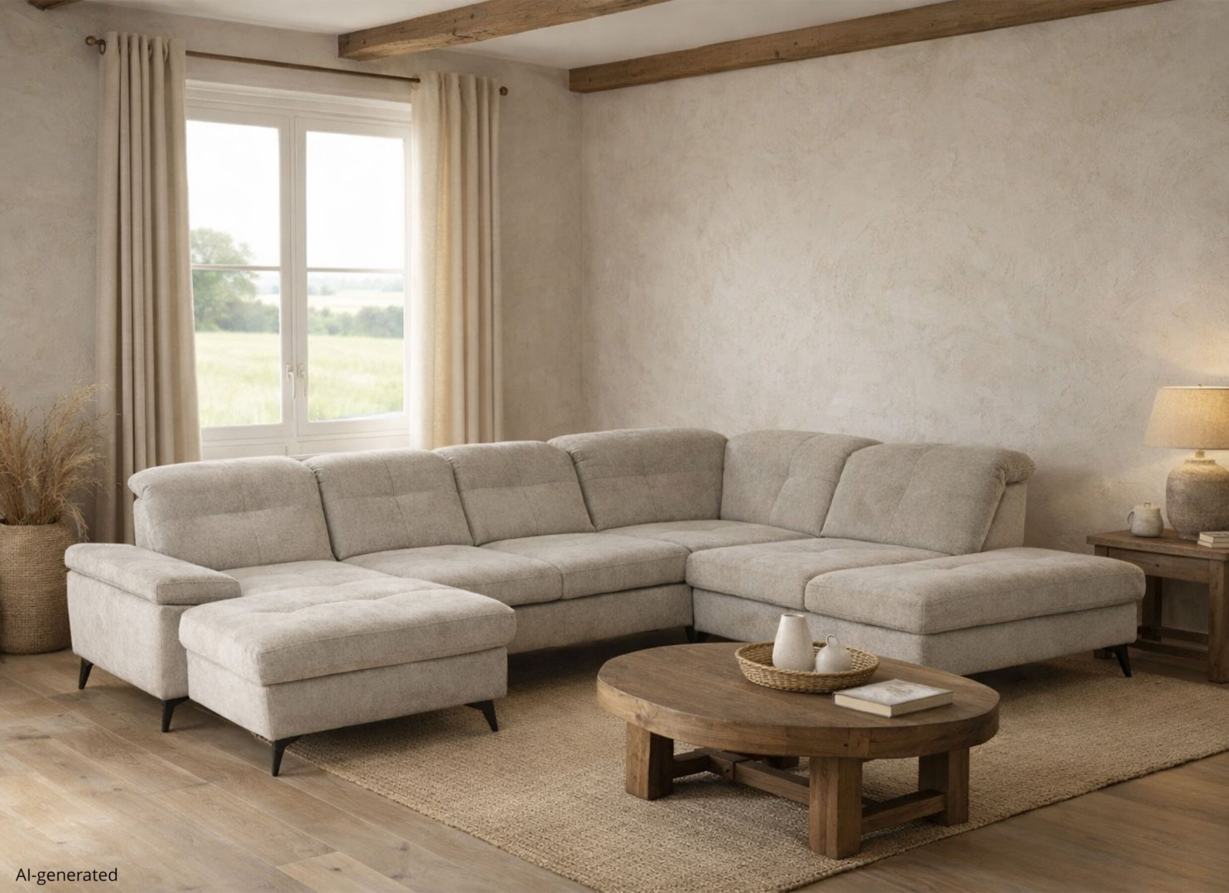 AI Generated - Canapé d'angle Naja 353x255cm - tissu - desert