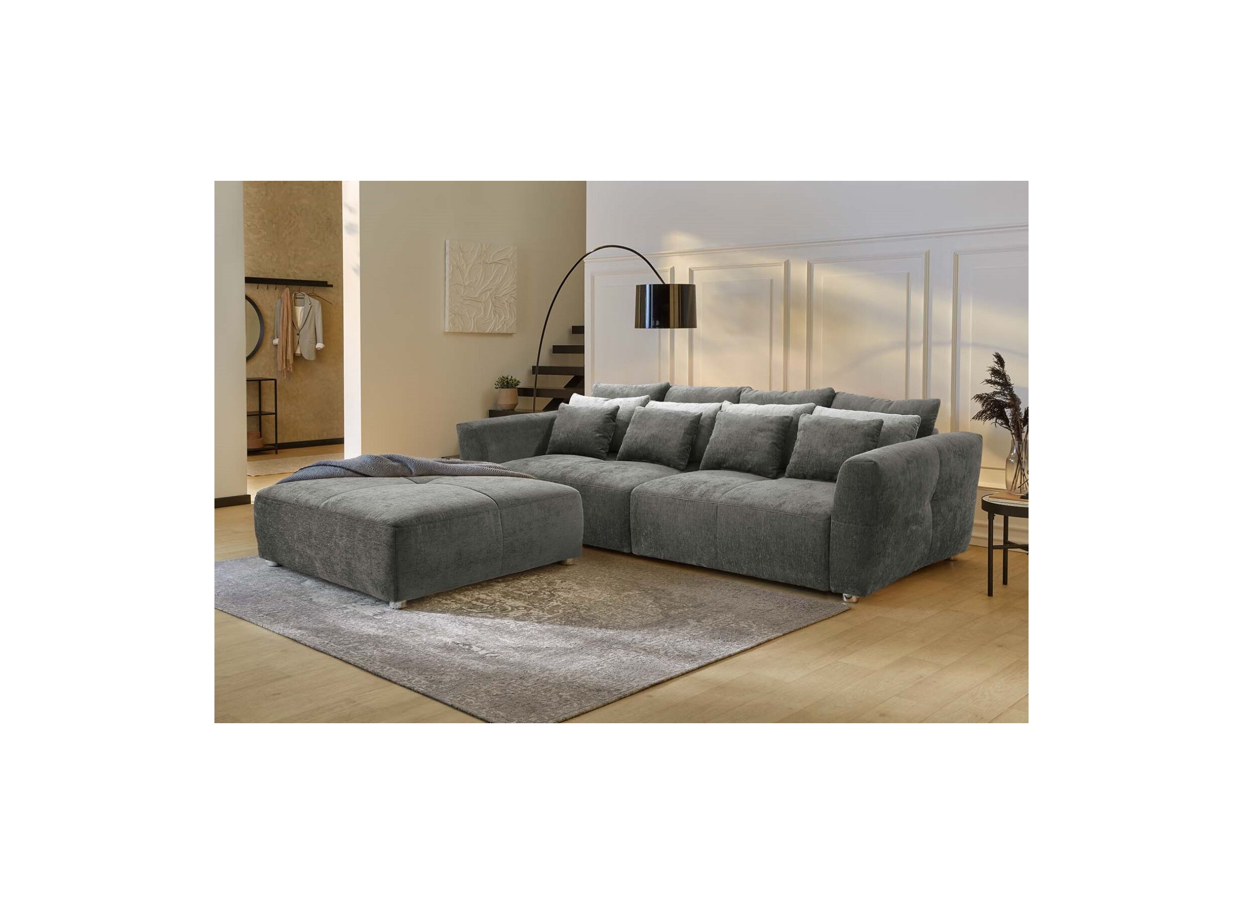 Sfeerfoto - Poef Gulliver 126x126x41cm - stof - grijs