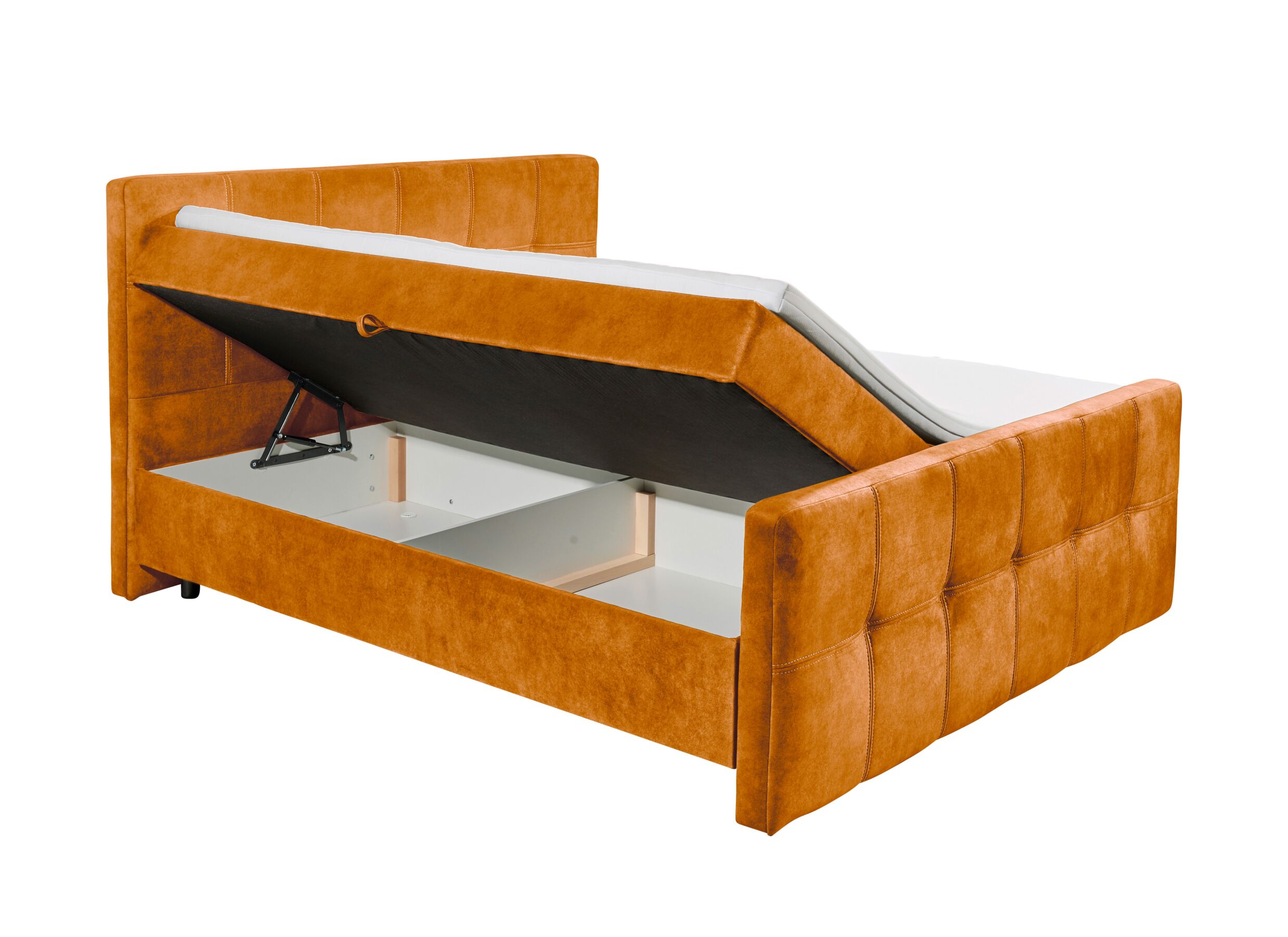 Indeling - Bedbox Valetta 160x200cm - stof - amber met opbergruimte