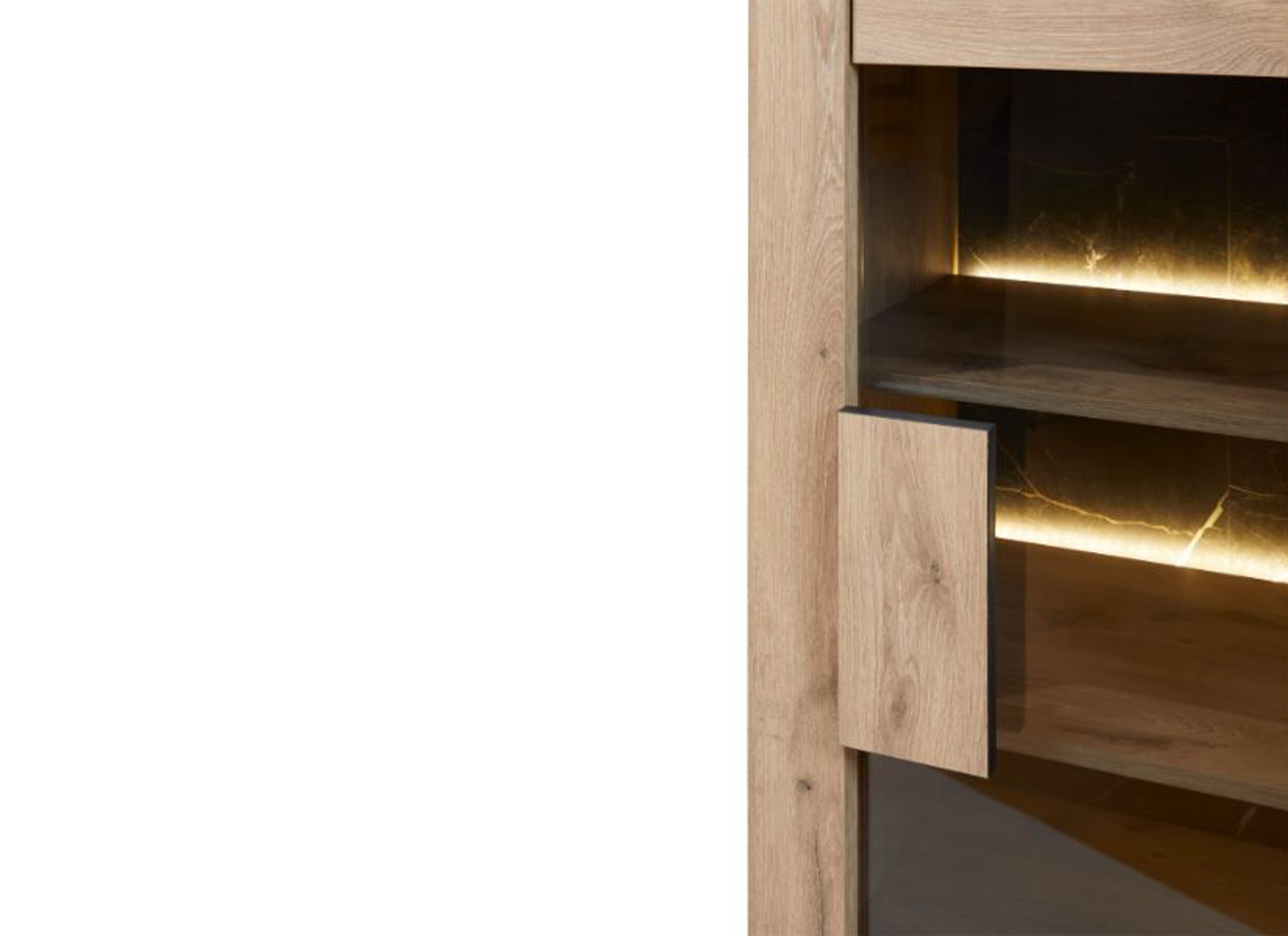 Detailfoto - Vitrinekast Sacha 70cm - melamine - canyon oak & marble