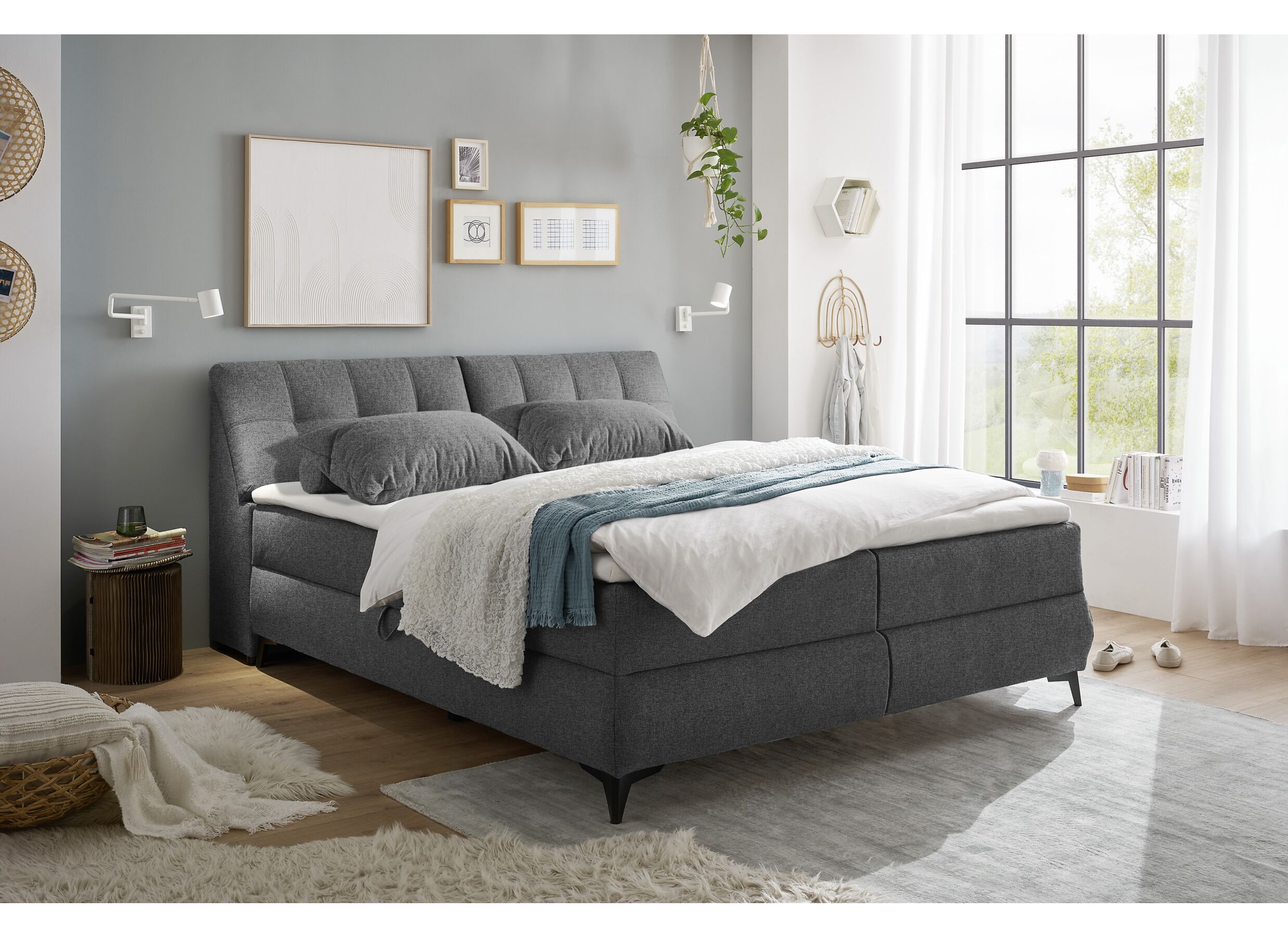 Bedbox Atlantis 160x200cm met opbergruimte stof antraciet