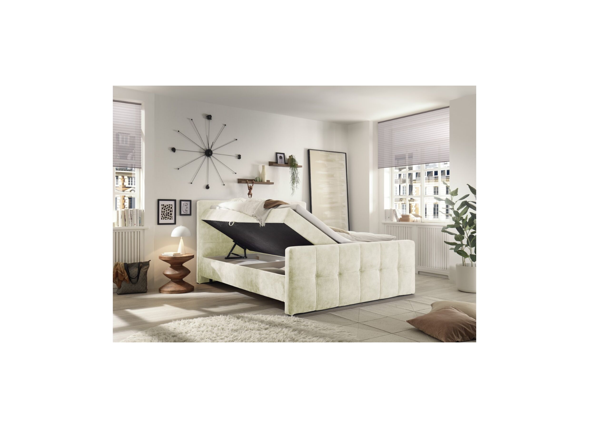 Sfeerfoto - Bedbox Valetta 180x200cm met opbergruimte stof crème