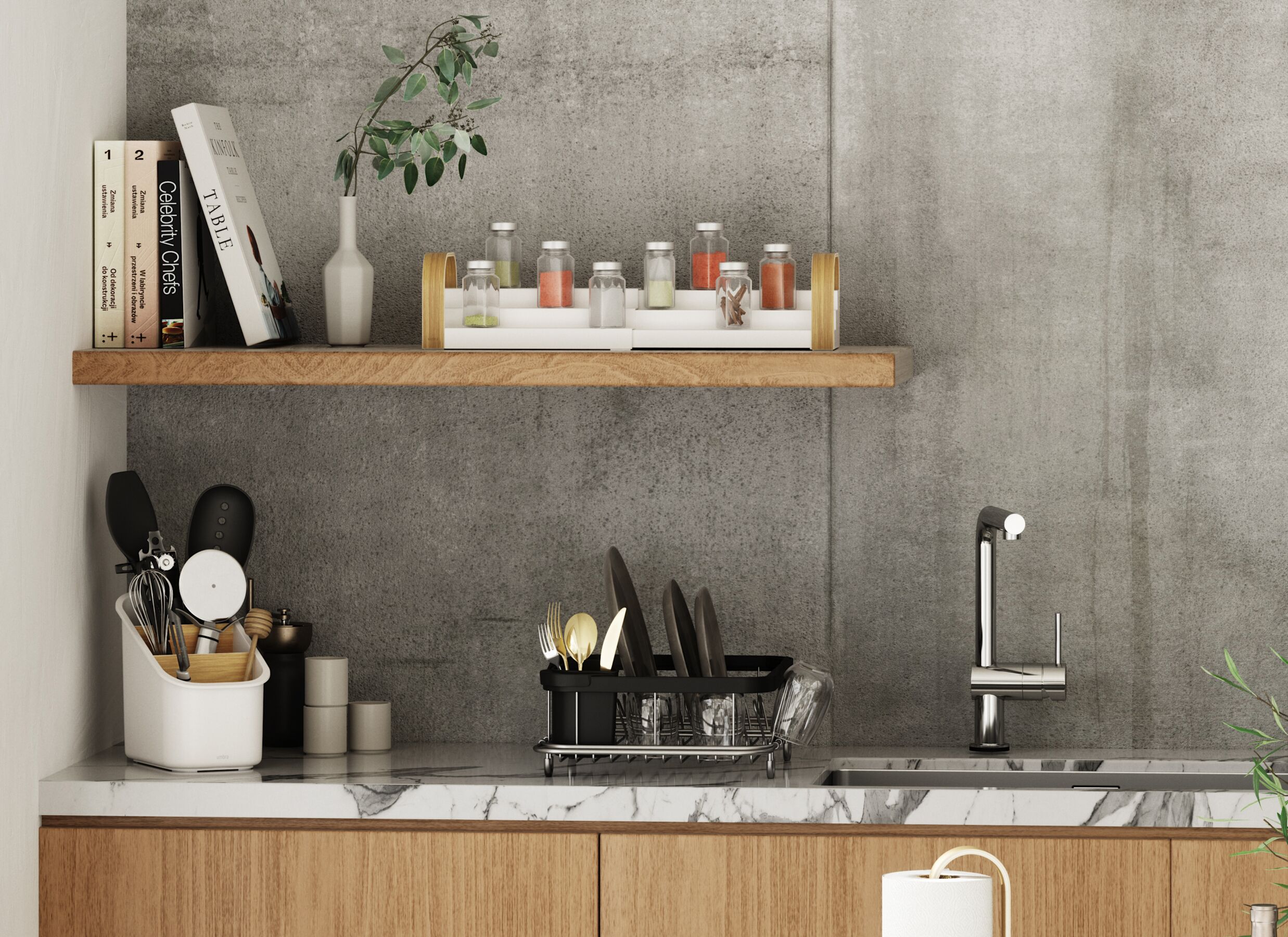 Sfeerfoto - Kruidenrek Bellwood H12,7cm - gerecyleerd kunststof & hout - wit