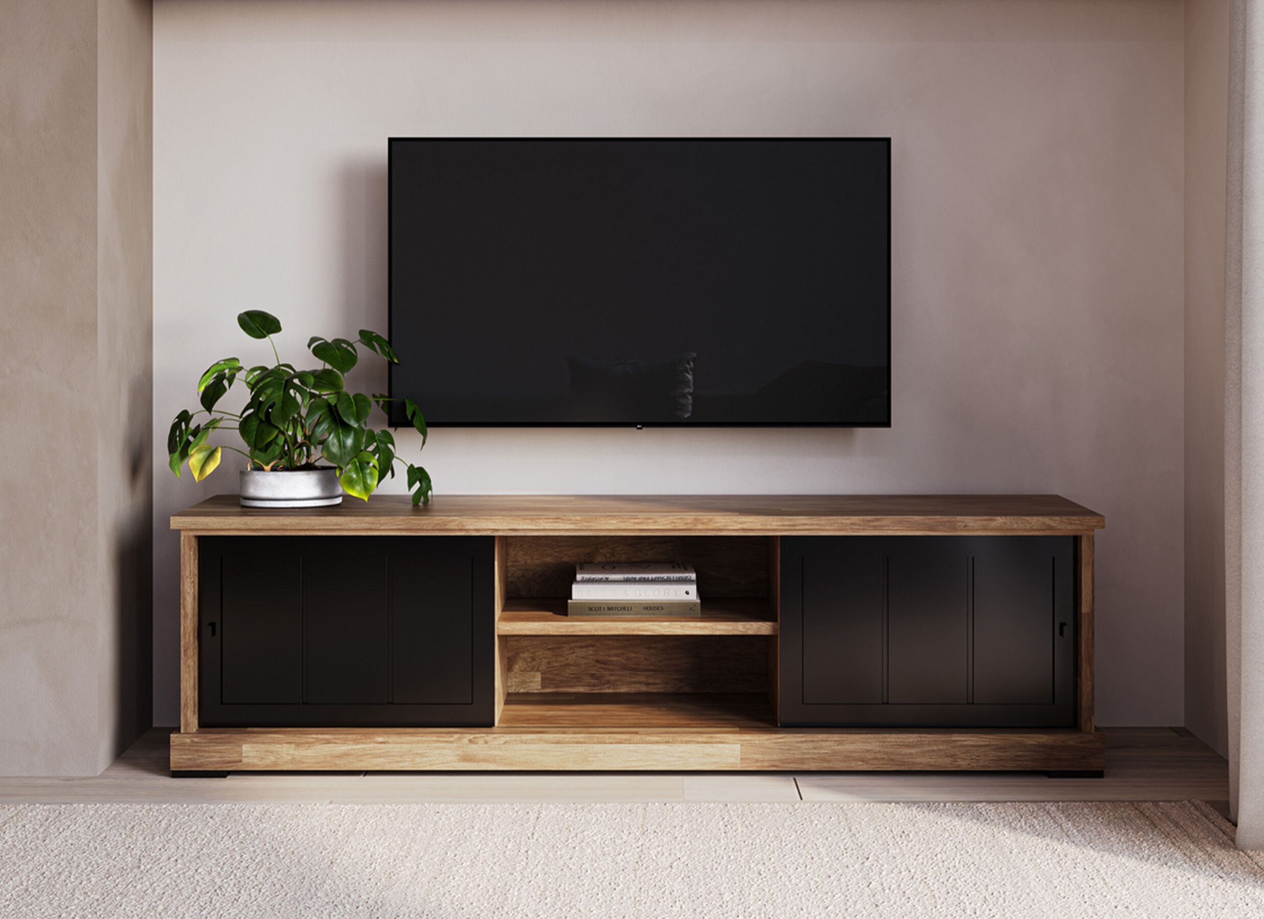 Foto ambiance - Meuble TV Patio 209x50x59cm - décor - old teak & noir