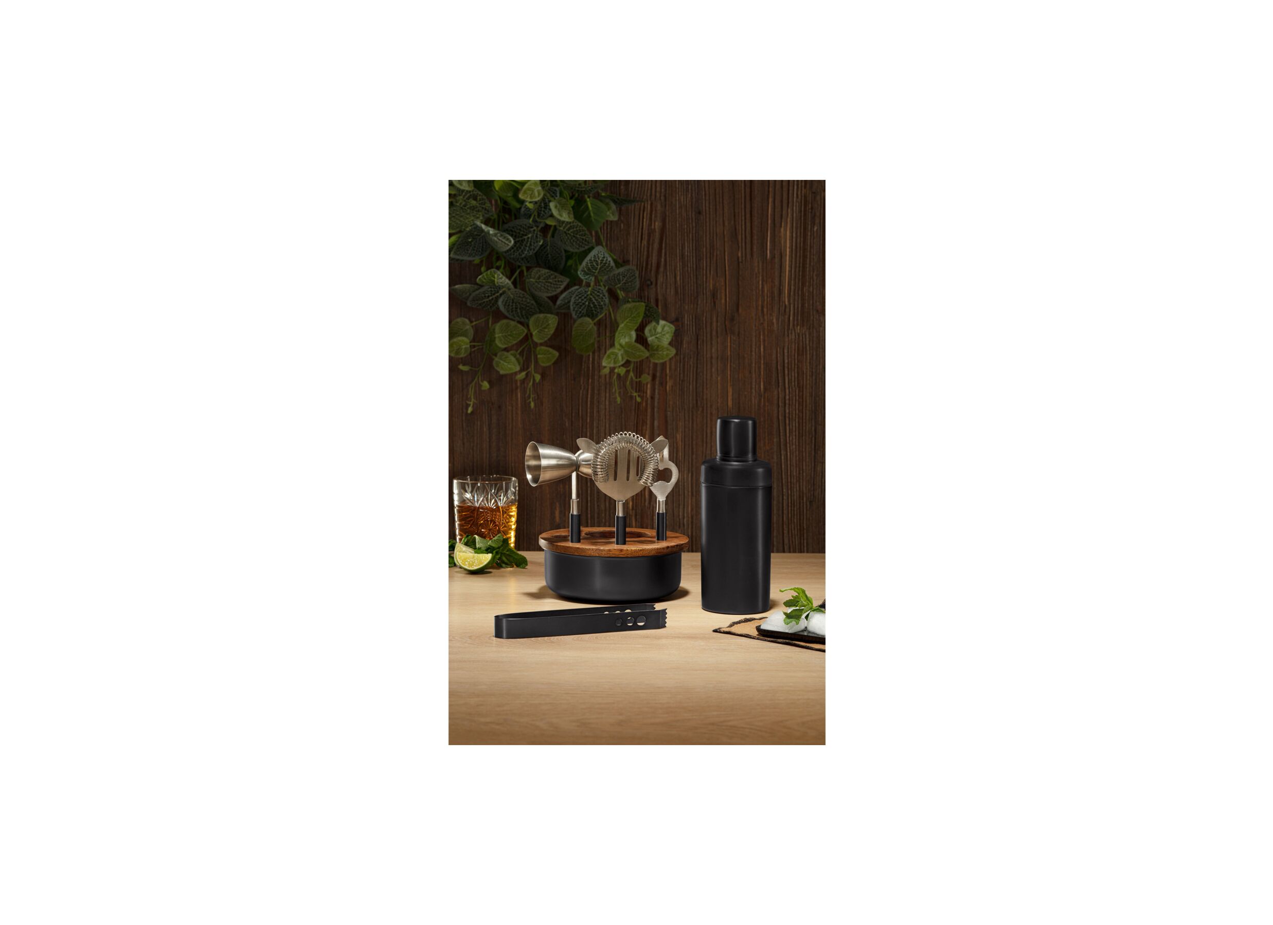 Foto ambiance - Kit cocktail Ø16cmx21cm - manguier massif & acier - brun/noir