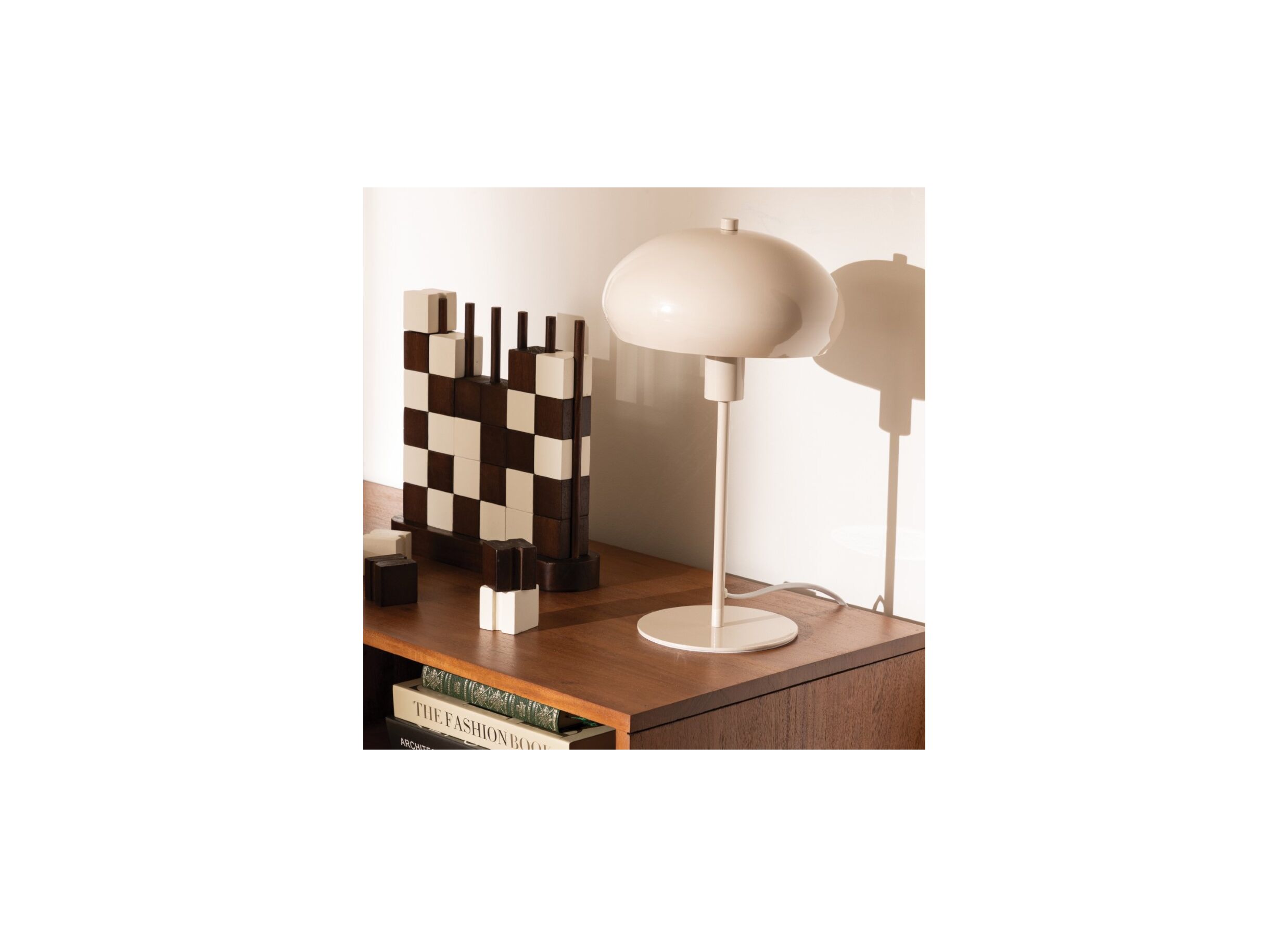 Sfeerfoto - Tafellamp Savio E14 H38cm - glas/staal - beige