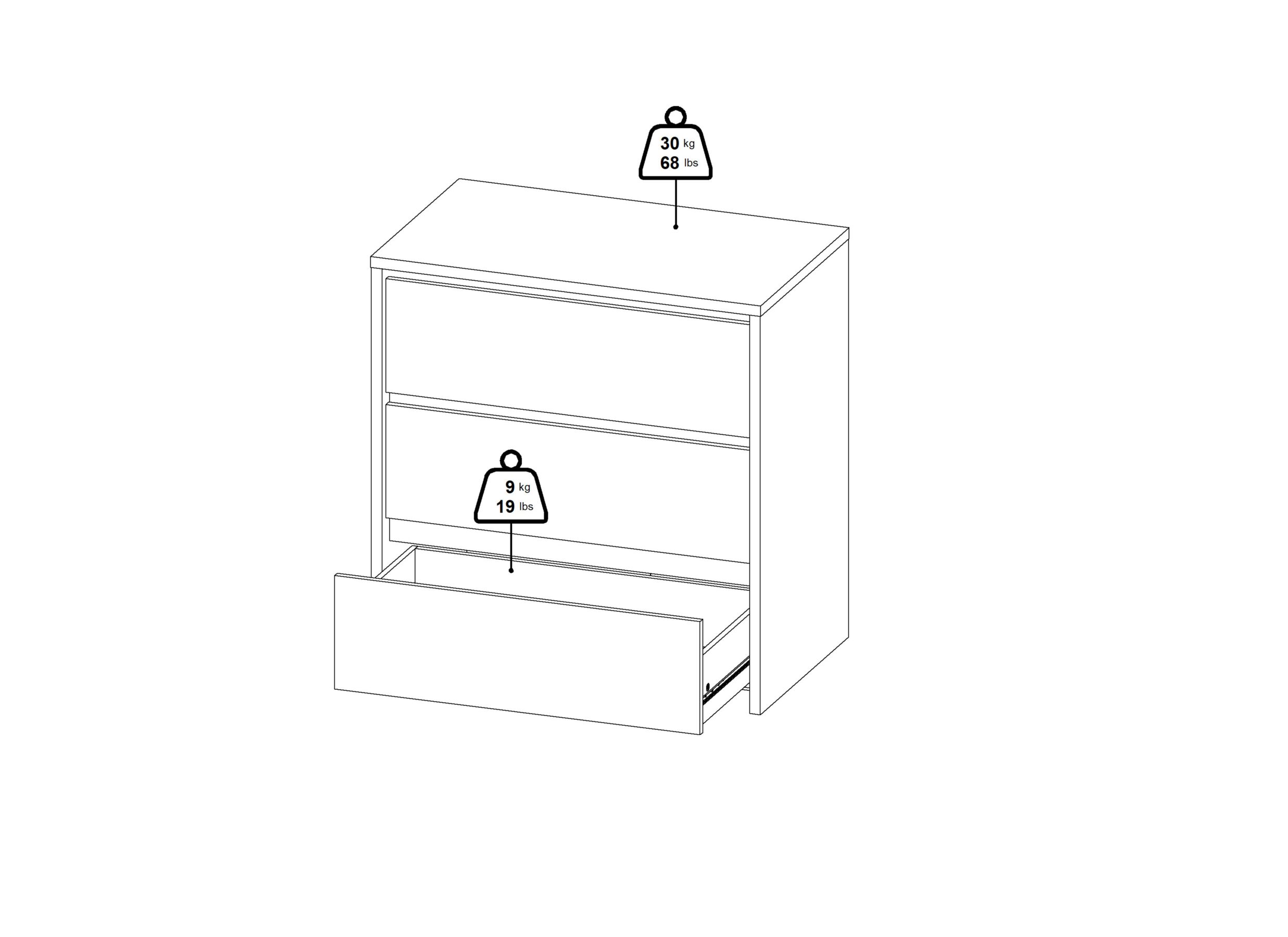 Dimensions - Commode Next 80x48x84cm - décor - blanc/jackson hickory