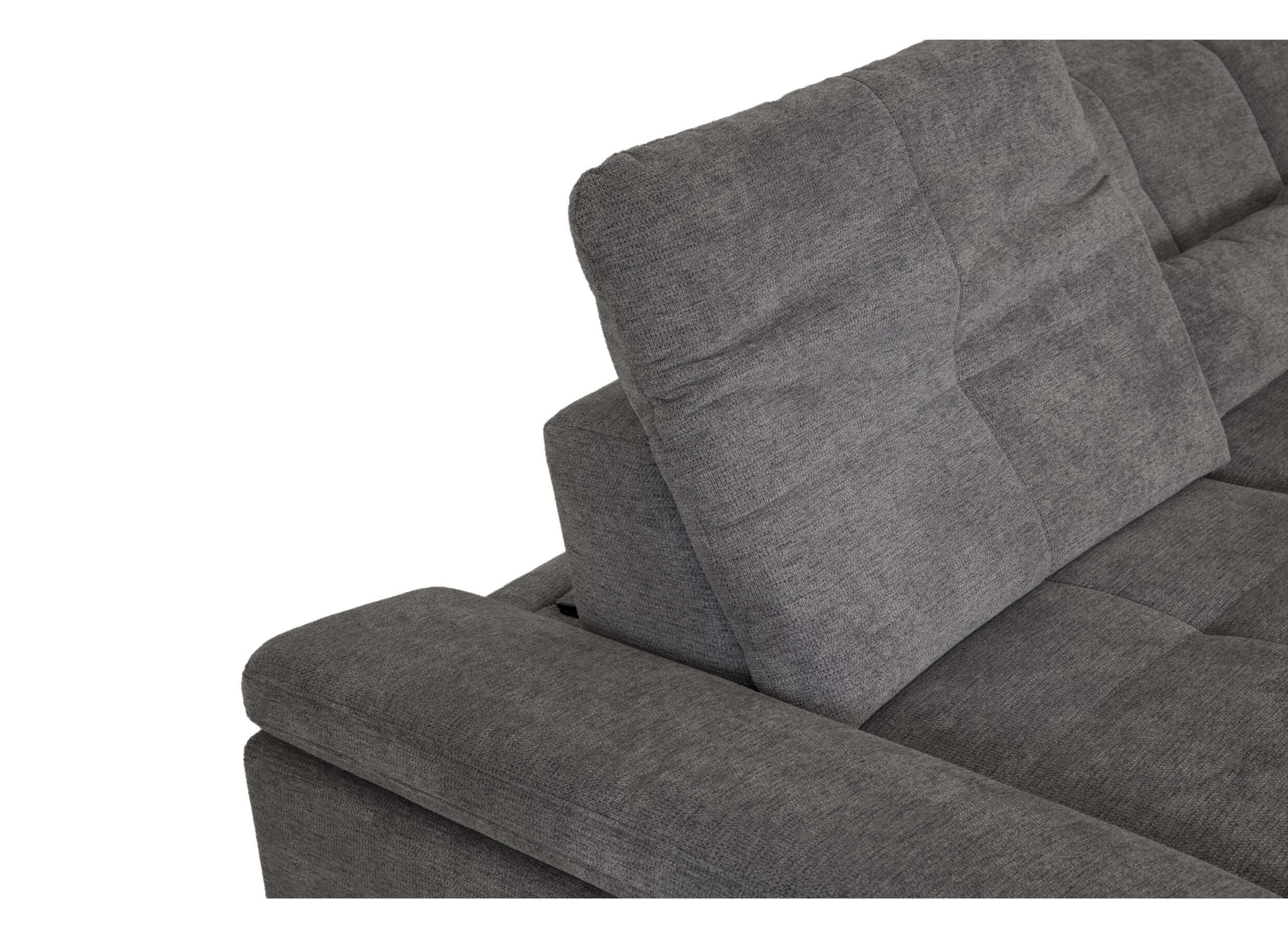 Hoeksalon Artus 371x260cm - stof - grijs met bedfunctie en opbergruimte