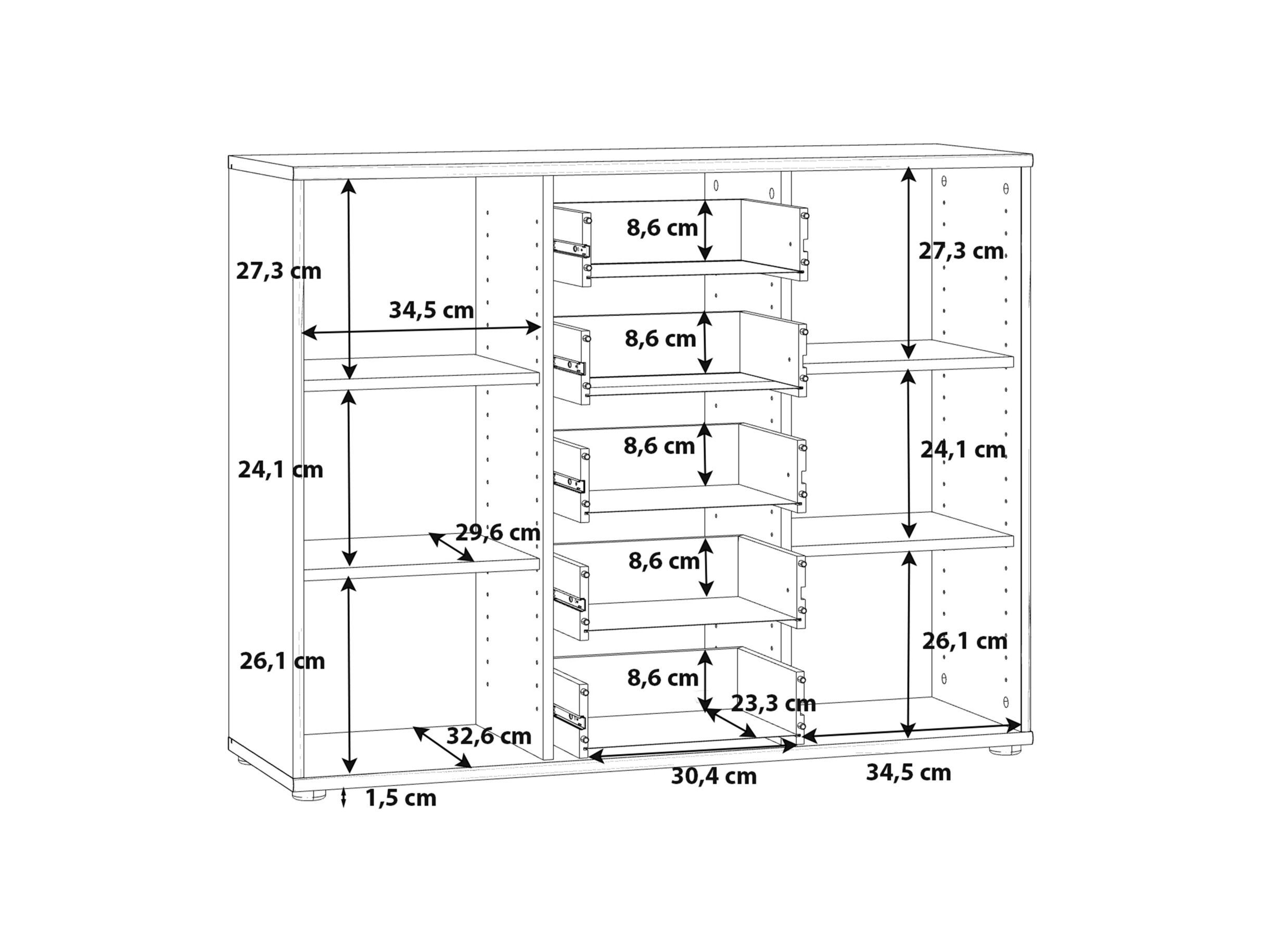 Dimensions - Commode Topic 109x35x86cm - décor - blanc