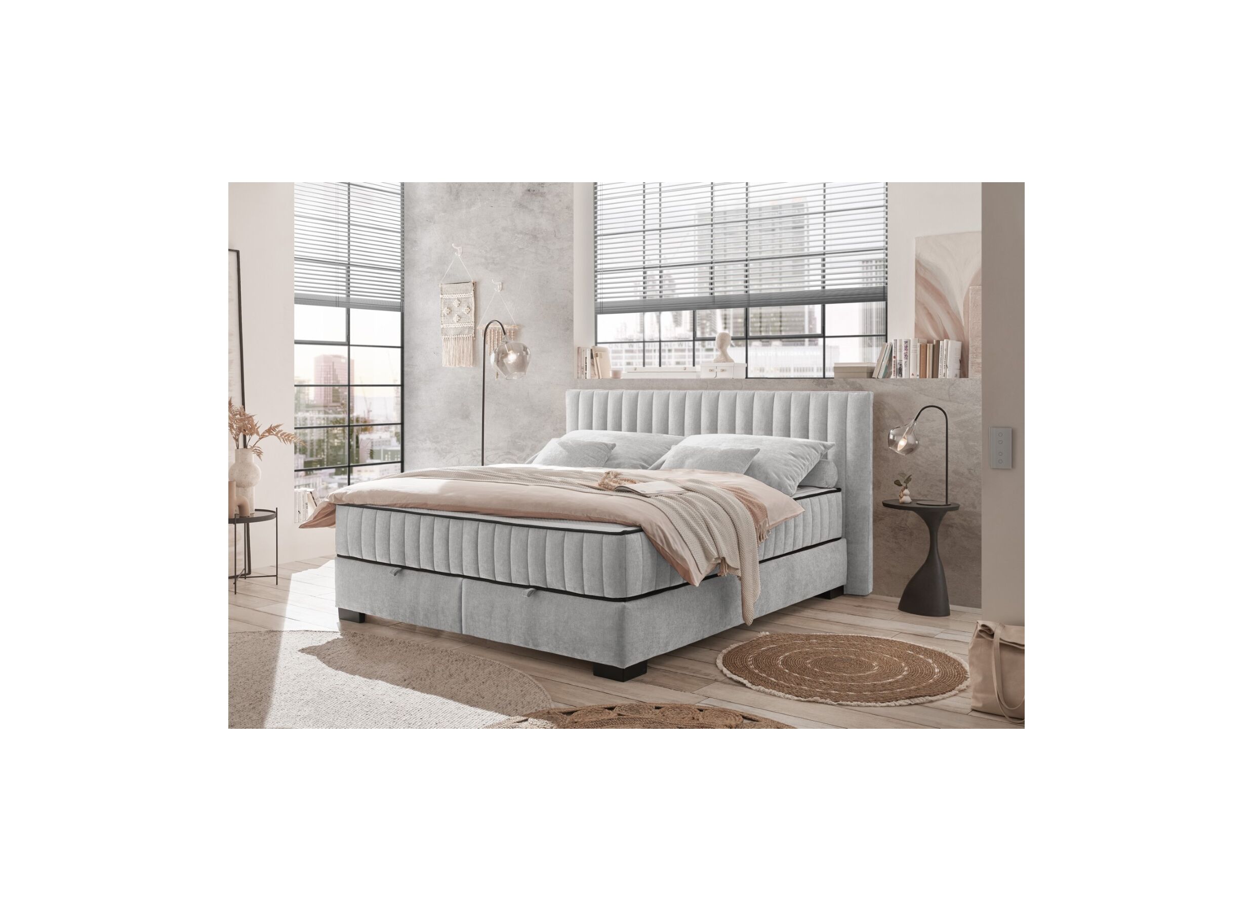 Foto ambiance - Lit box Nagol C 160x200cm - tissu - silver avec rangement