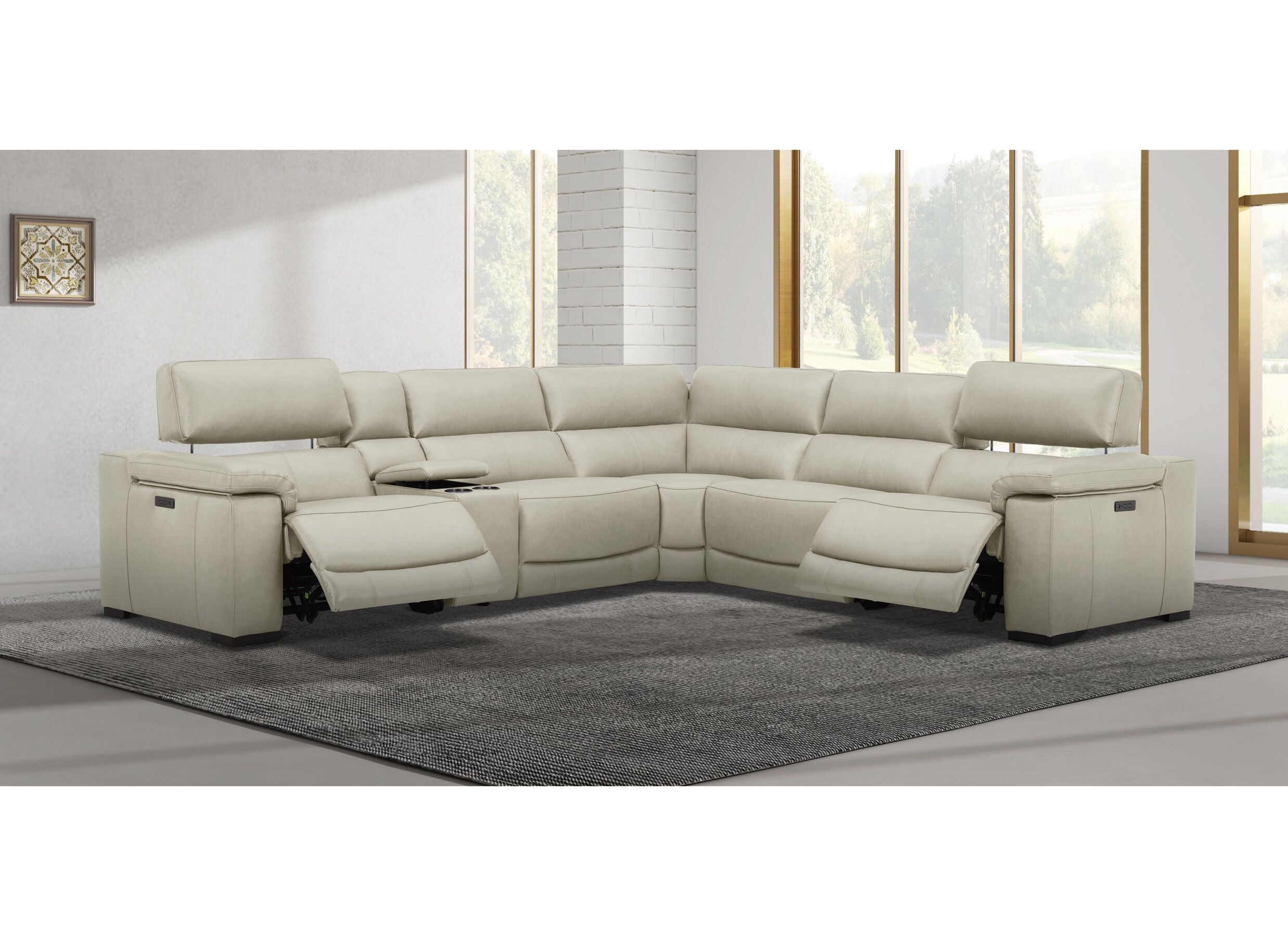 Sfeerfoto - Hoeksalon Era 320x287cm - leder - beige met relax, zero-wall functie en opbergruimte