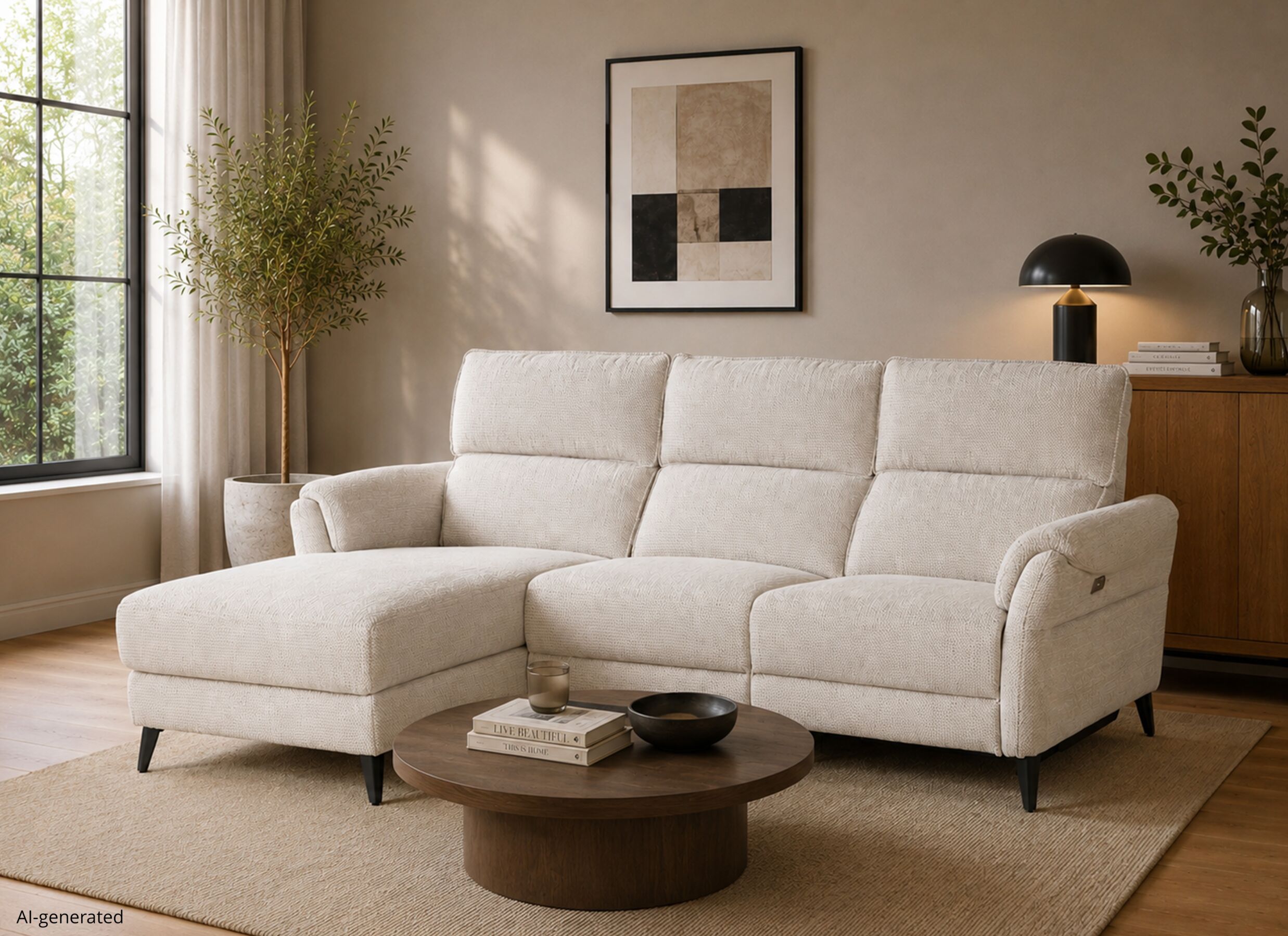AI Generated - Hoeksalon Kenobi 239x164cm - stof - lichtgrijs met relax
