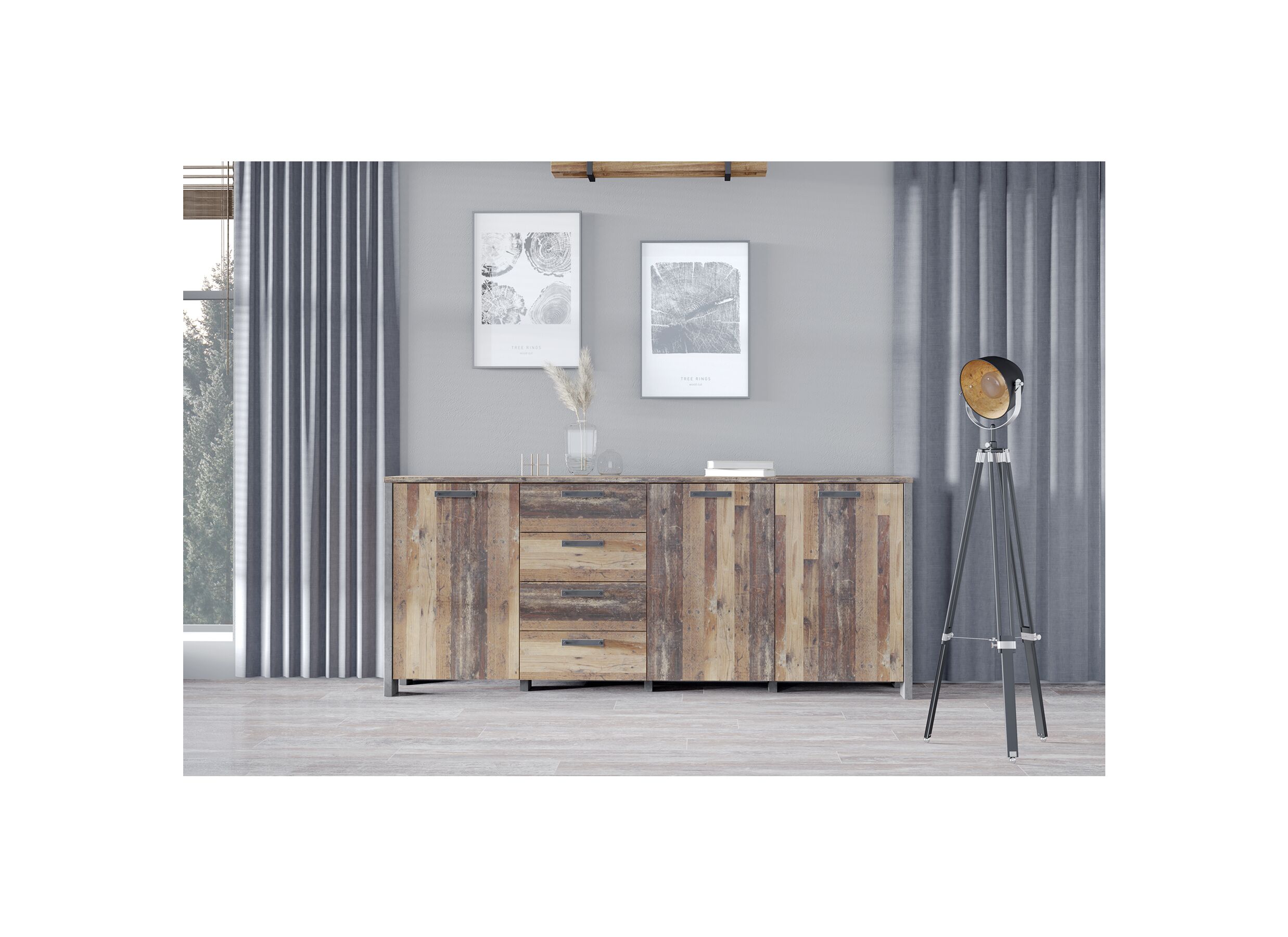 Dressoir Clif 206cm - meubelplaat - old wood/beton