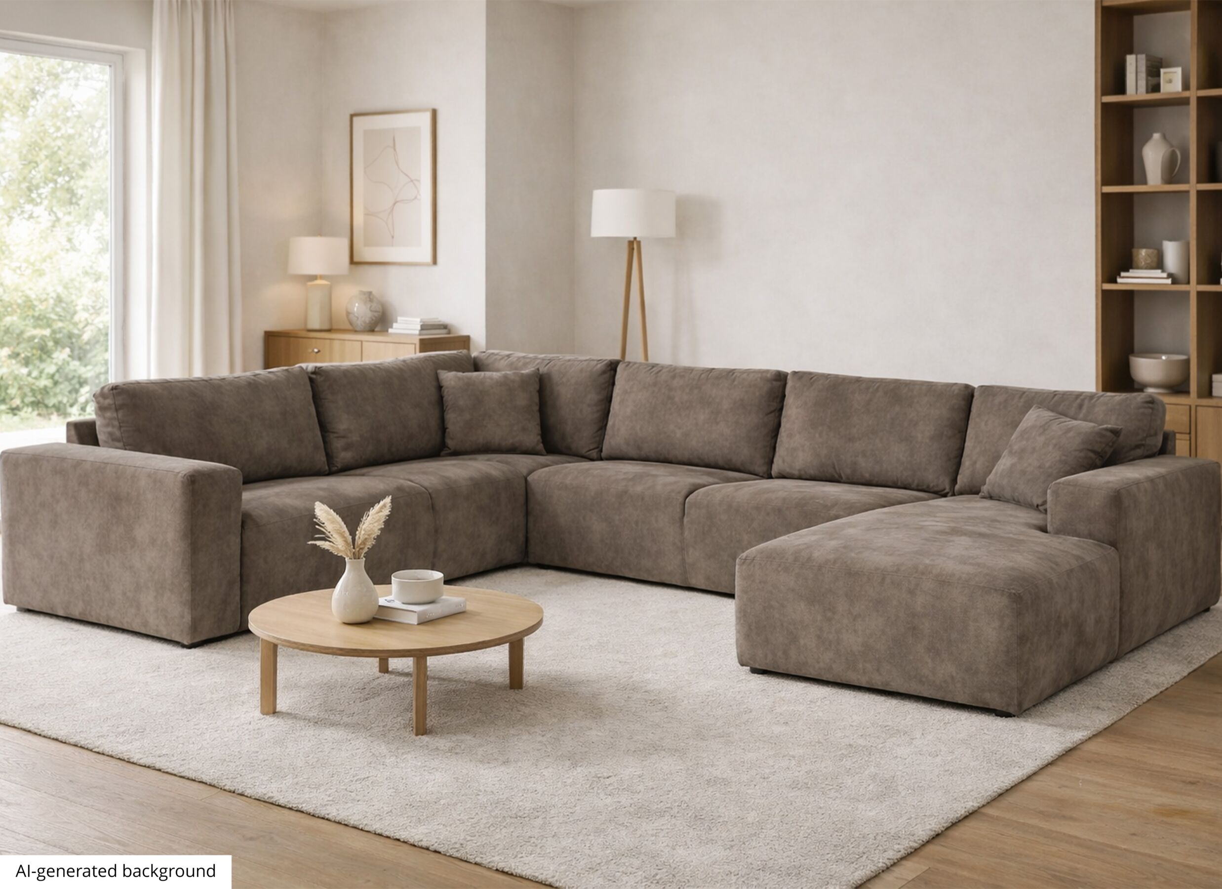 AI Generated - Canapé d'angle Madrid 377x299cm - tissu - marron