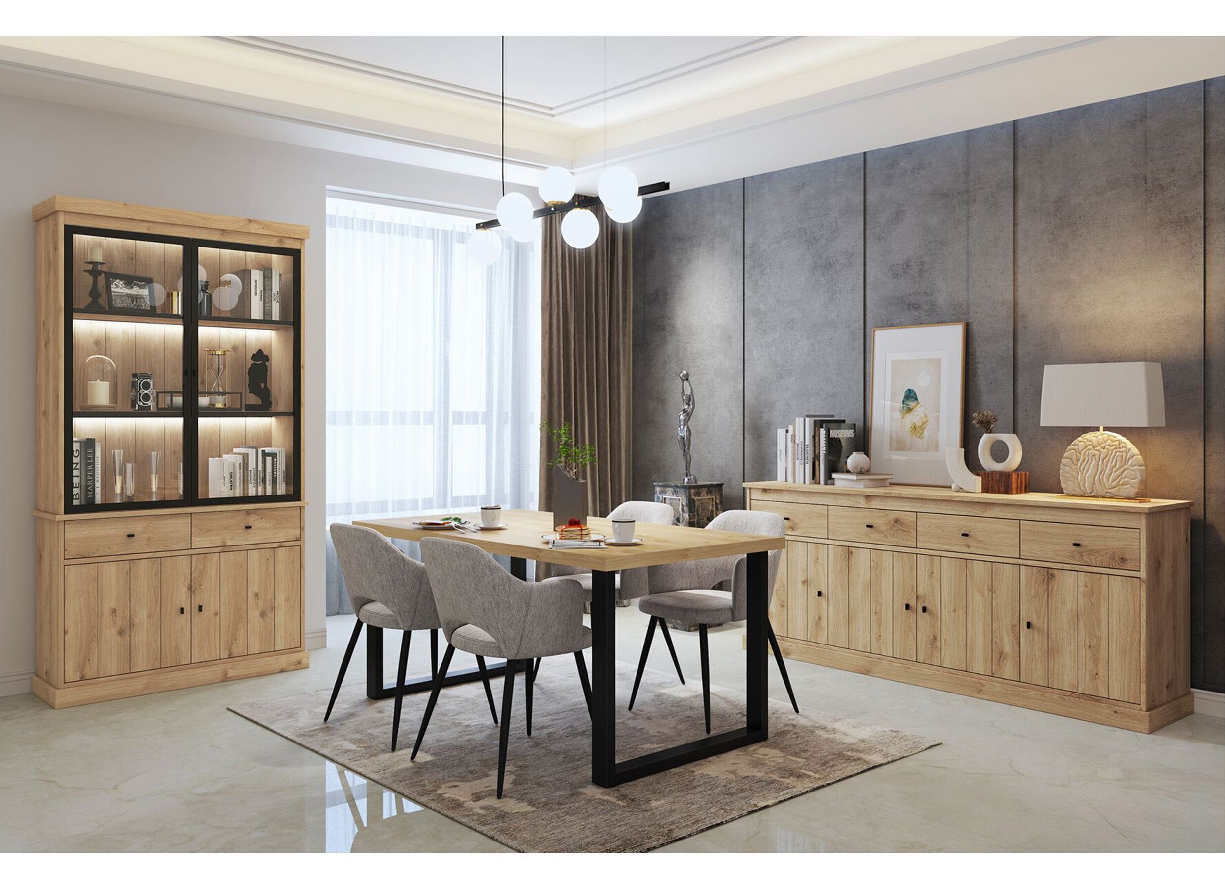 Foto ambiance - Buffet Valencia 225cm - melamine - chêne clair
