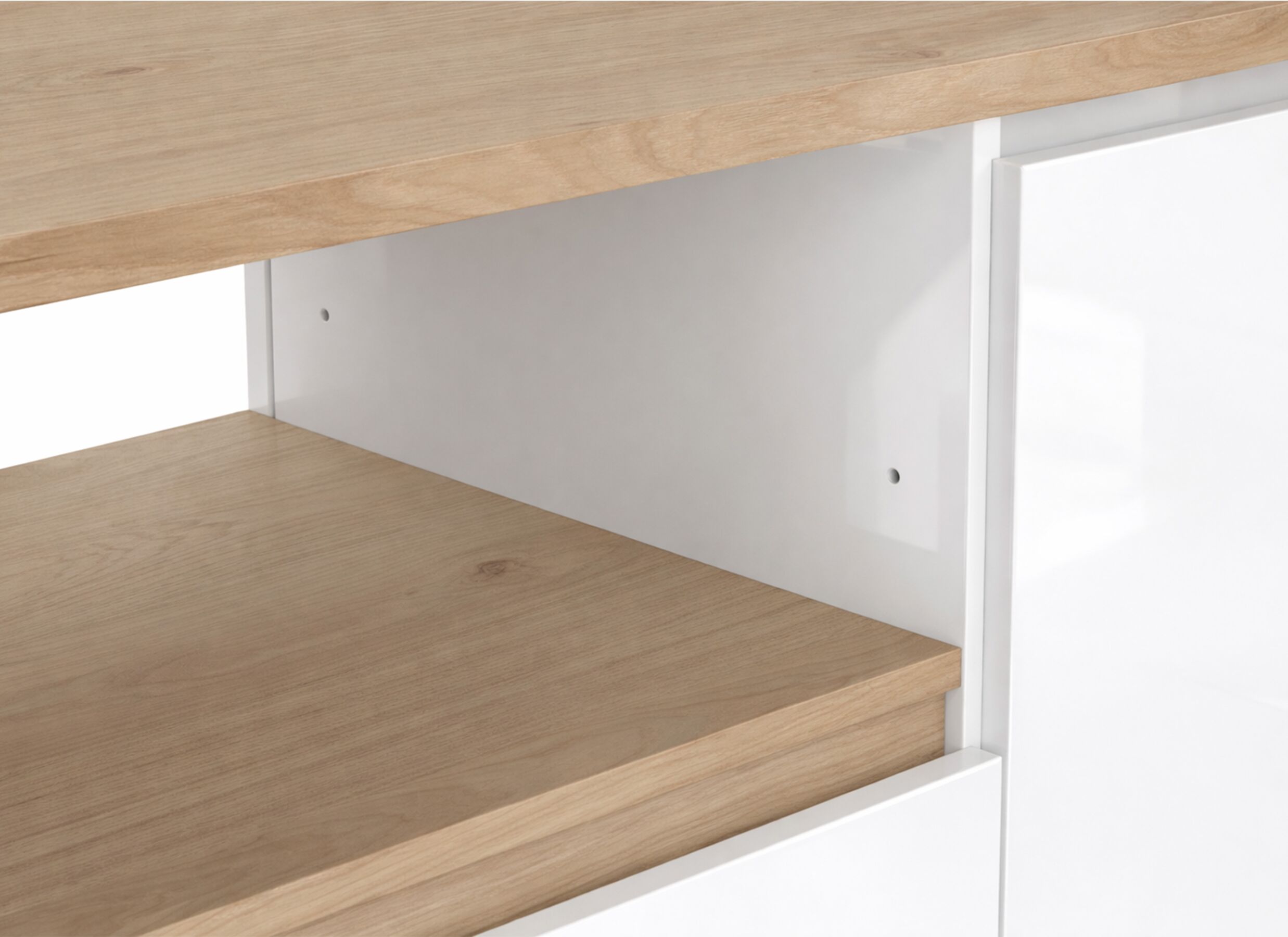 Detailfoto - Dressoir Next 197cm - melamine - glanzend wit & jackson hickory
