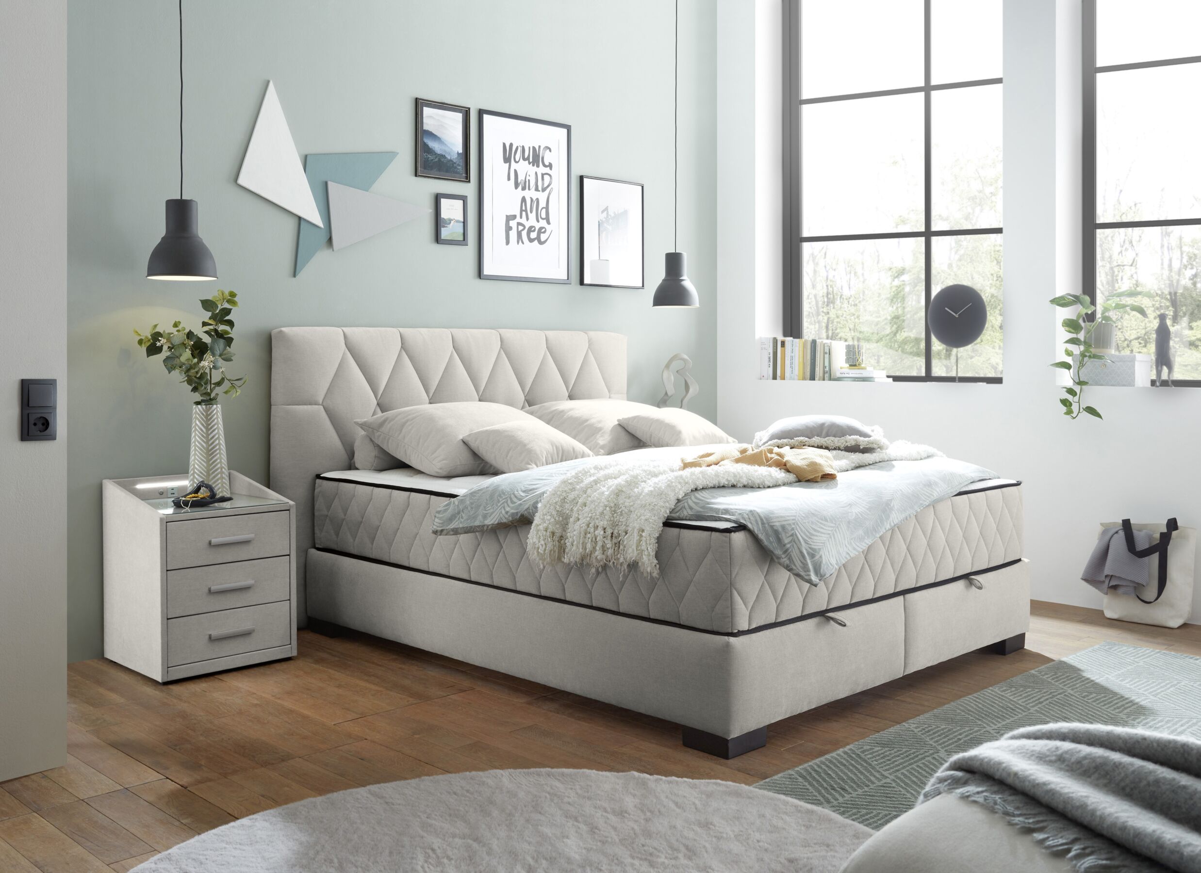 Sfeerfoto - Bedbox Nagol B 160x200cm - stof - zand met opbergruimte
