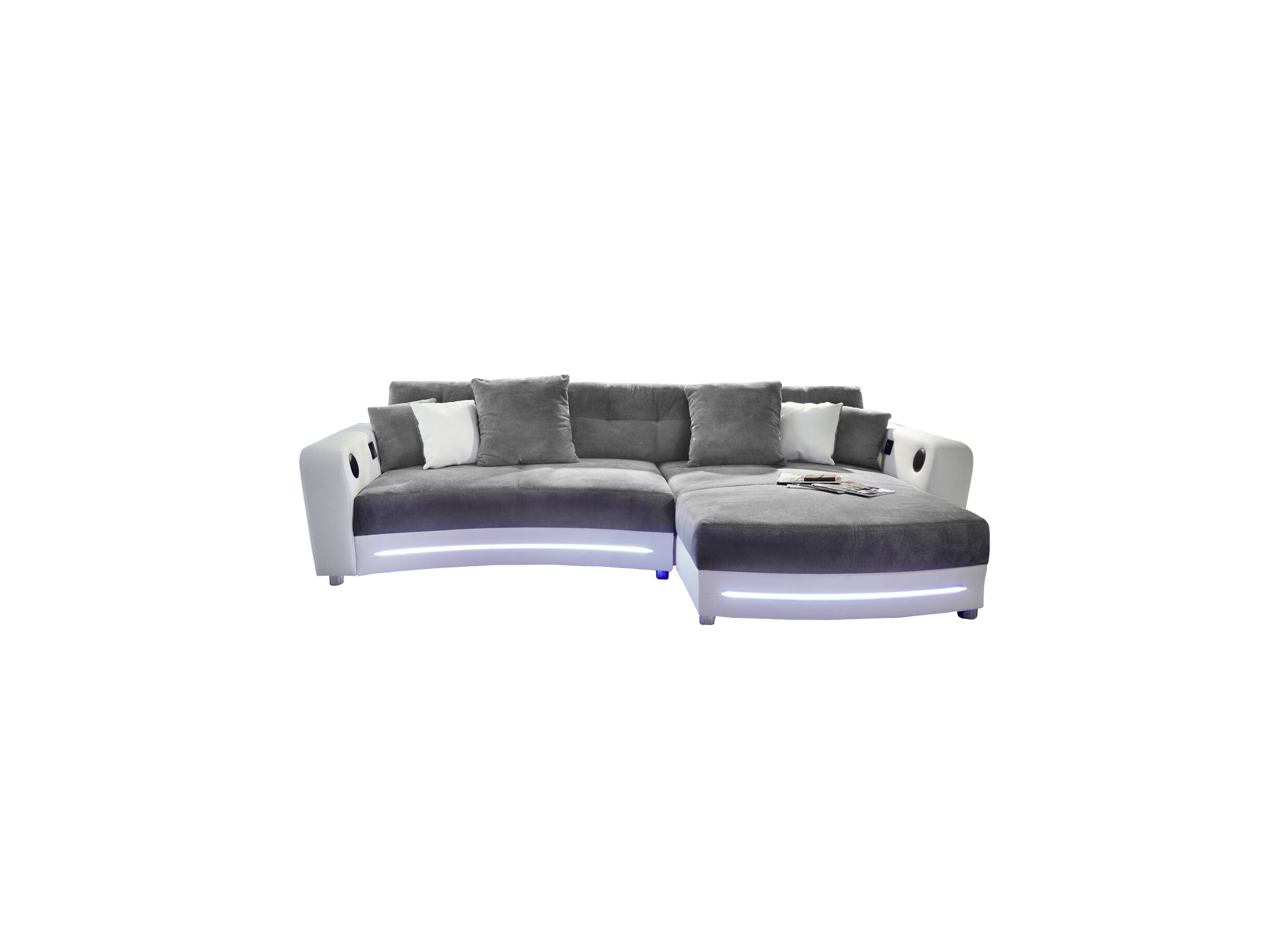 Hoeksalon Laredo 322x190cm - lederlook/stof - grijs wit met LED-verlichting