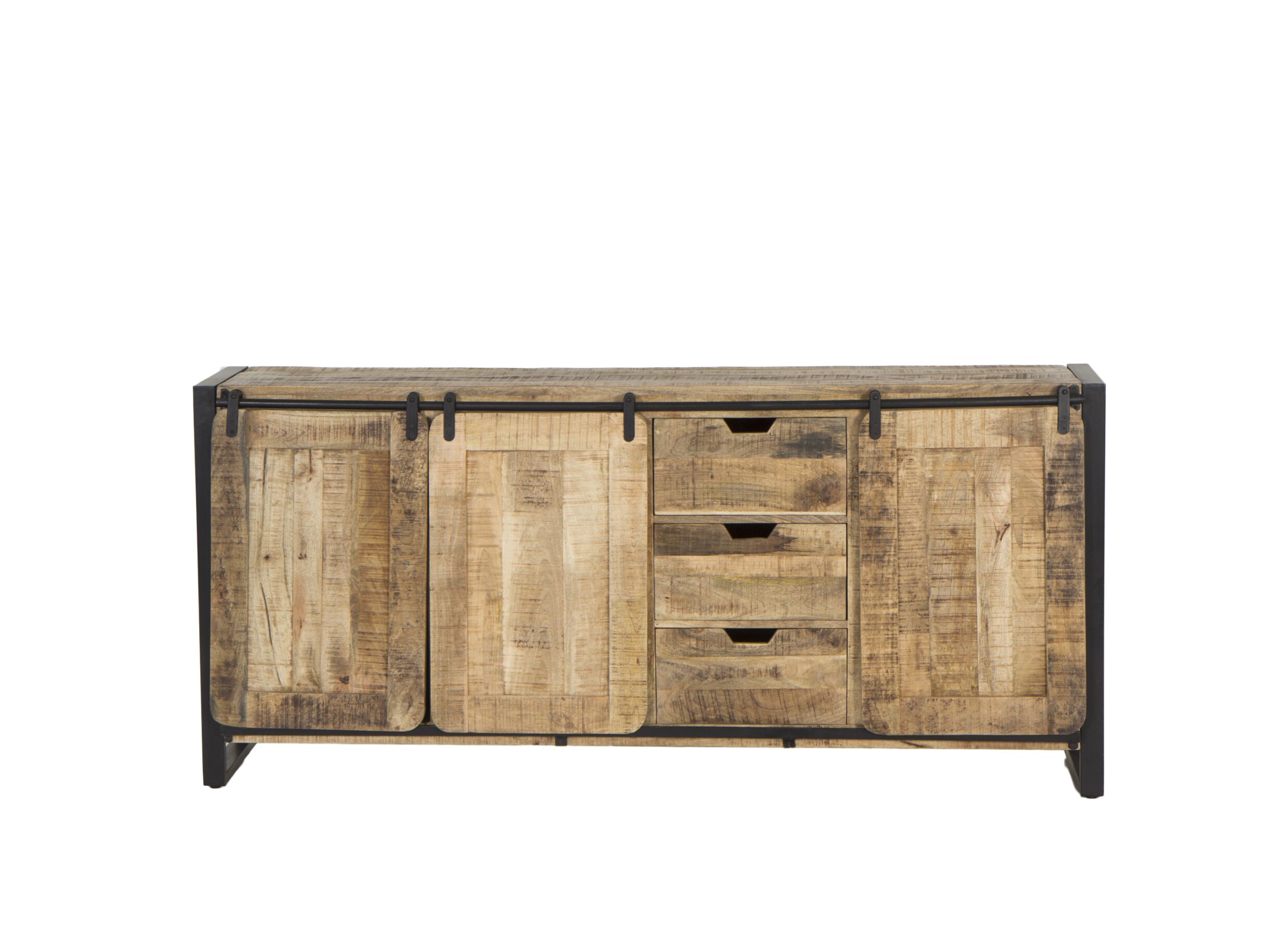Buffet Woodstock 200x45cm - manguier massif & métal - naturel/noir