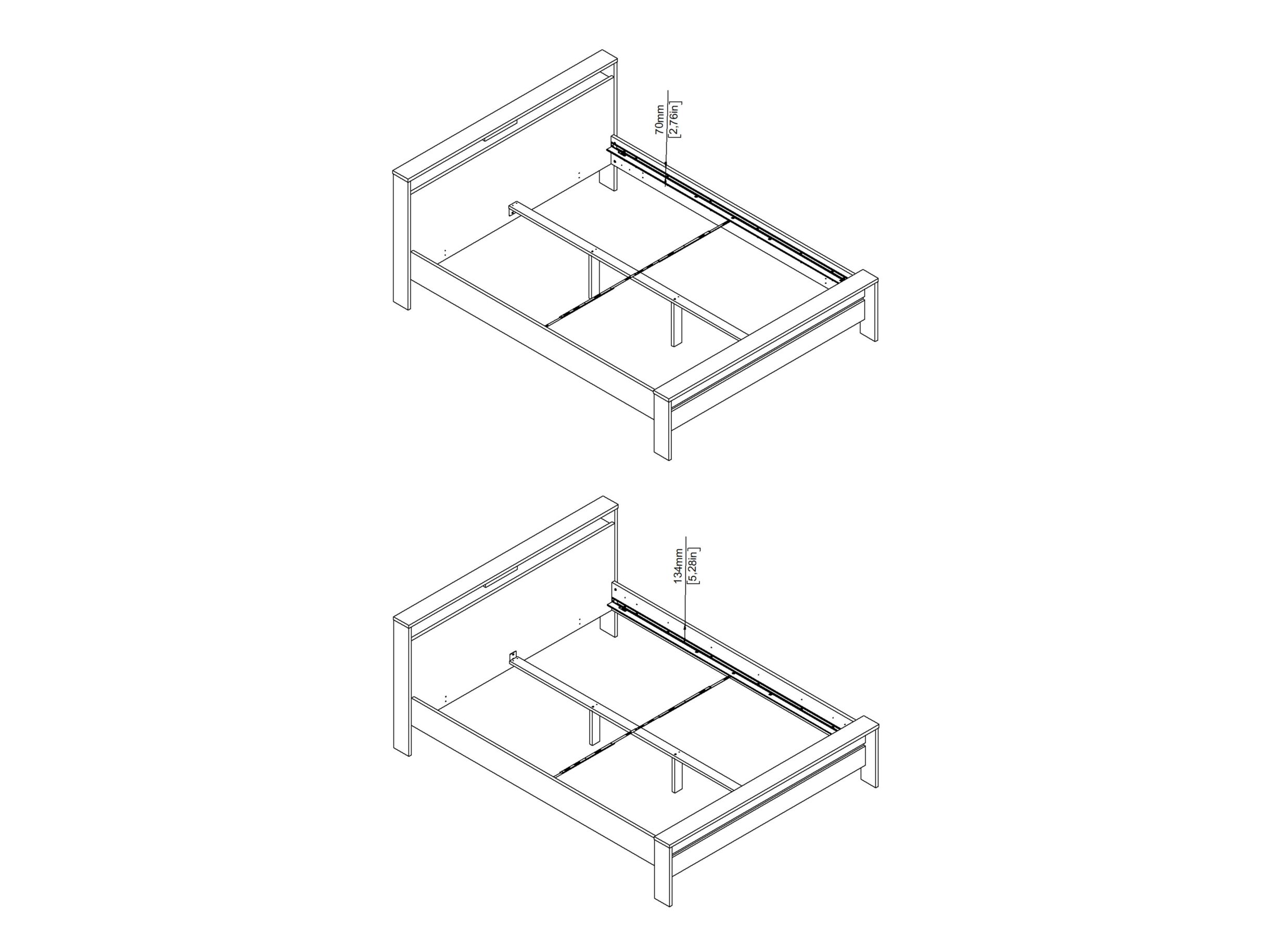 Afmetingen - Bed Next 160x200cm - melamine - glanzend wit & jackson hickory