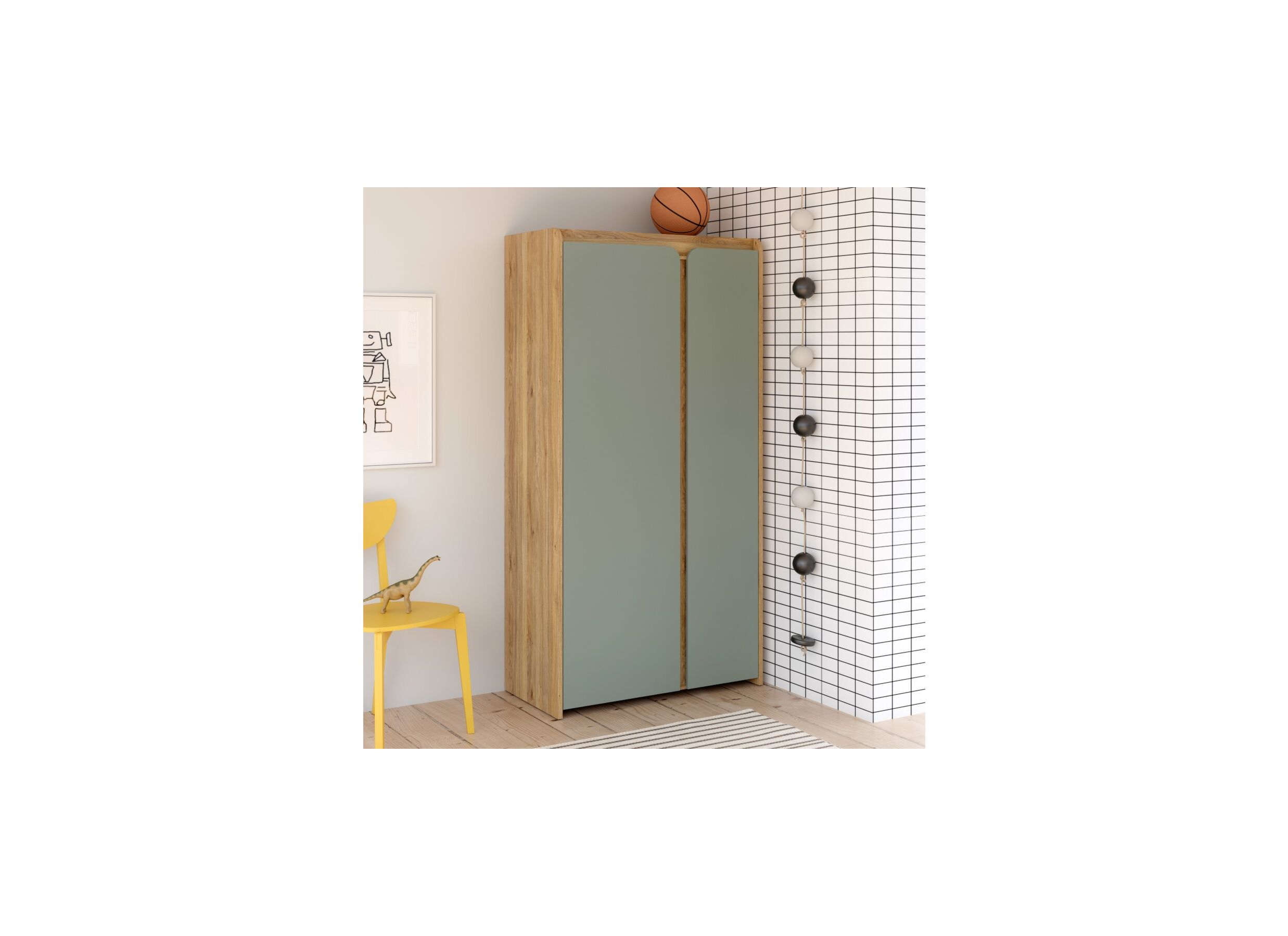 Foto ambiance - Armoire Hoa 105x53x205 - décor - chêne mauvella/vert
