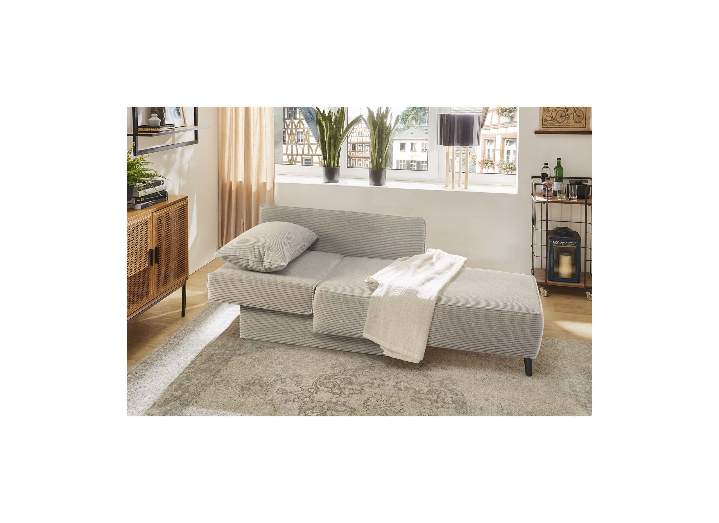 Chaise longue Rex Recamière 155x95x81cm - stof - lichtgrijs met bedfunctie