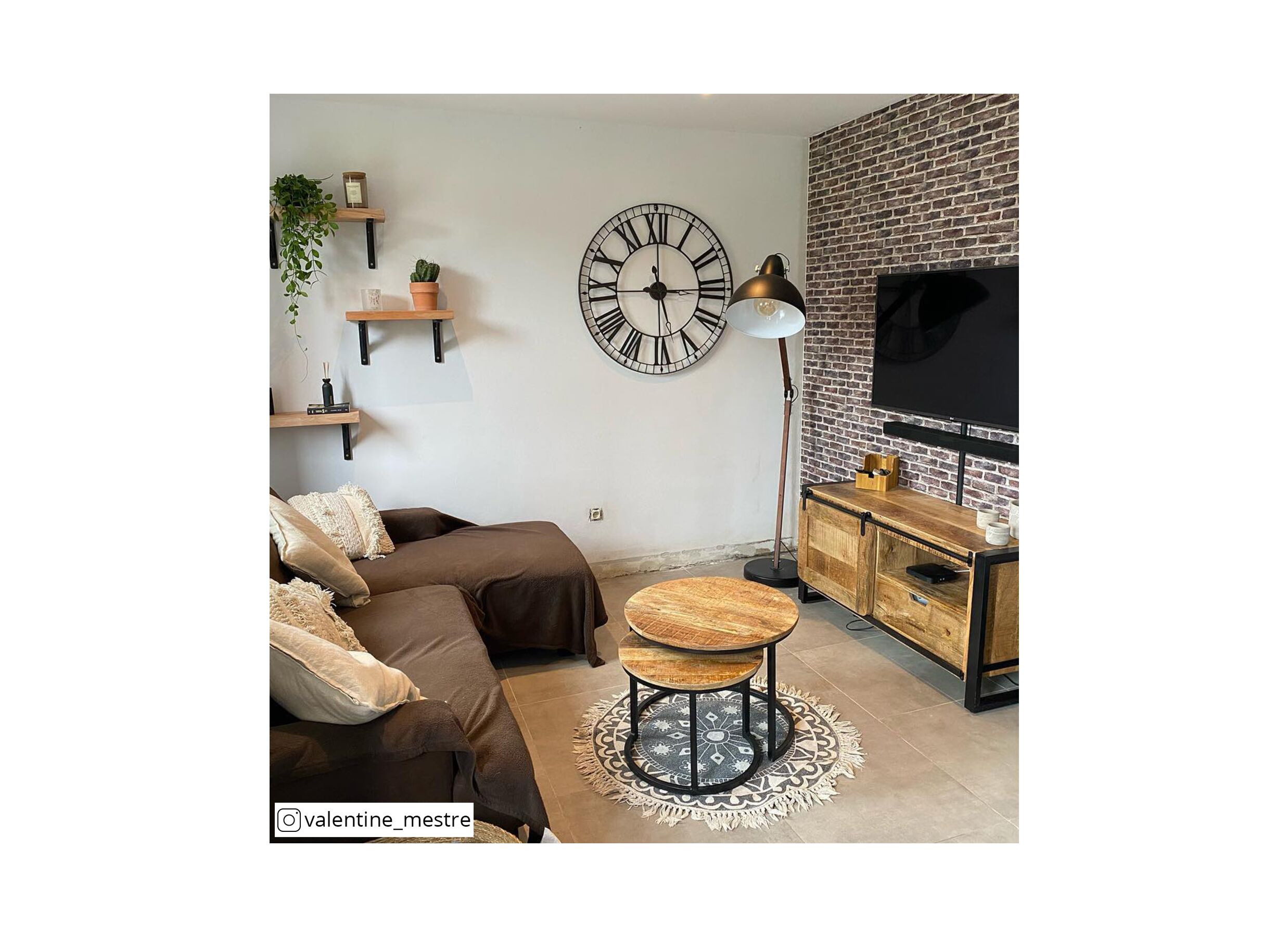 Meuble TV Woodstock 120x45cm - manguier massif & métal - naturel/noir