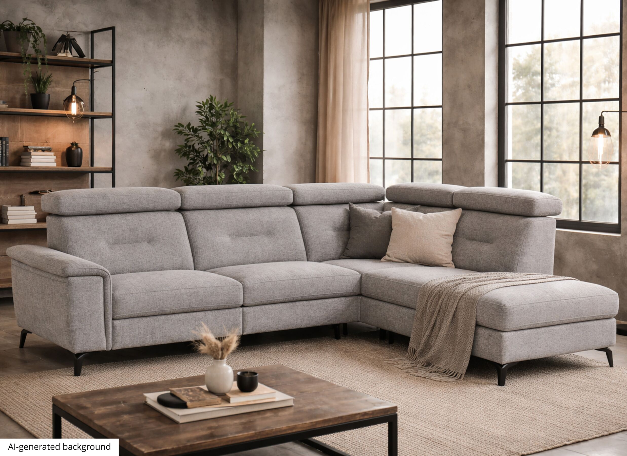 AI Generated - Hoeksalon Cosa 295x229cm - stof - grijs