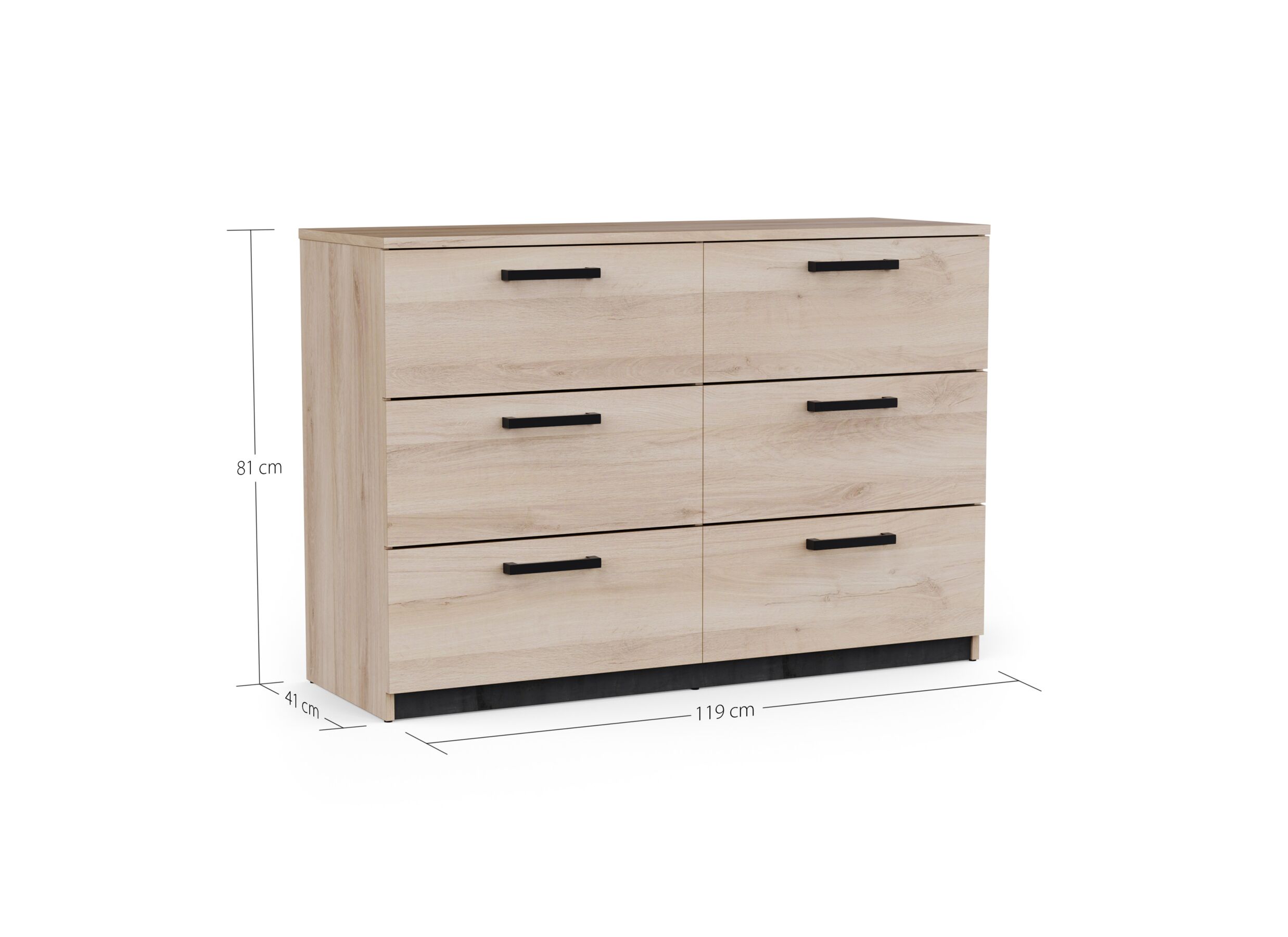 Afmetingen - Ladekast Watson 119x81x41cm - decor - kronberg eik & waterford eik