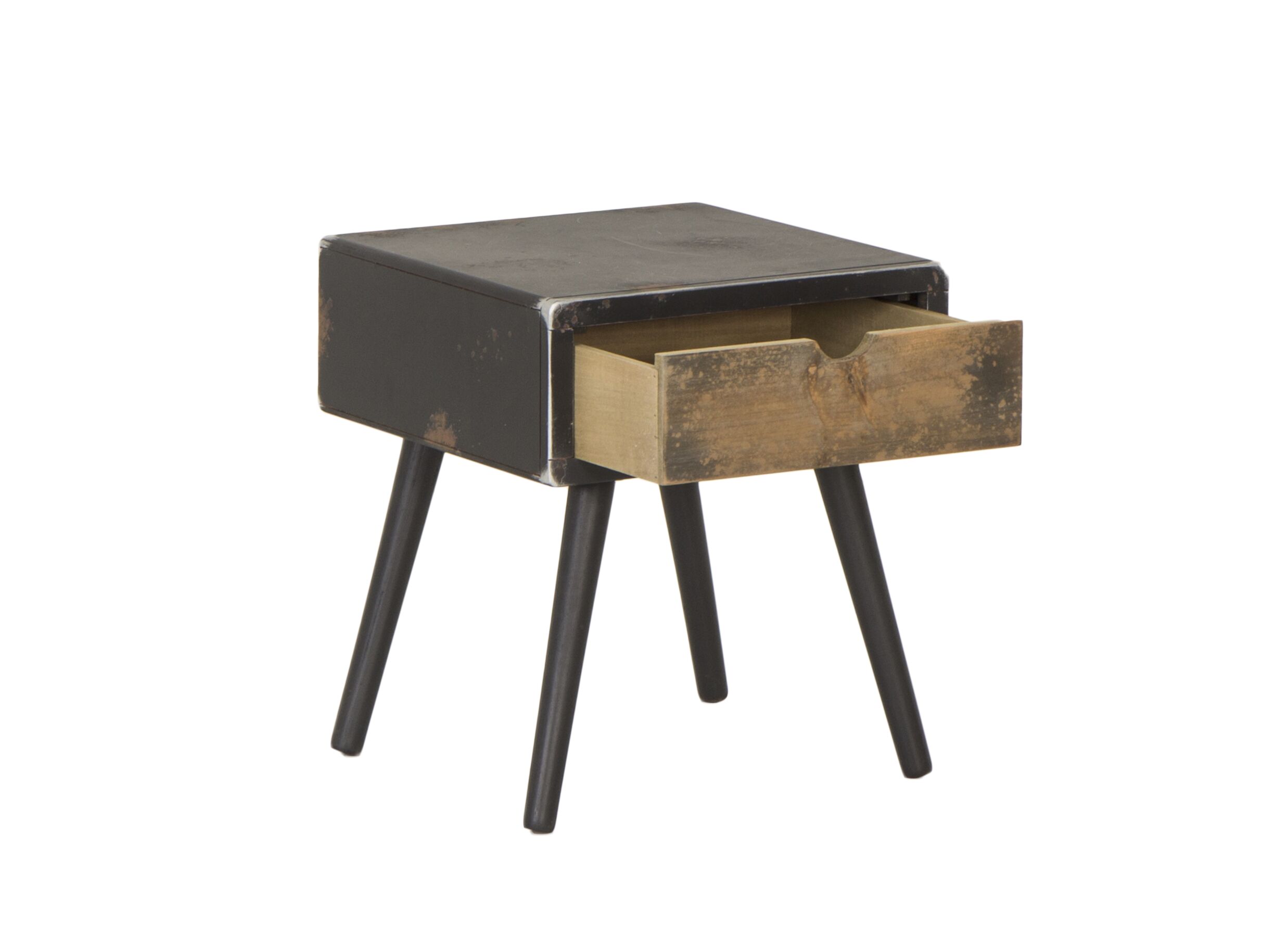 Disposition - Table de chevet Esperanto 40x40x46cm - sapin massif & décor - naturel/noir