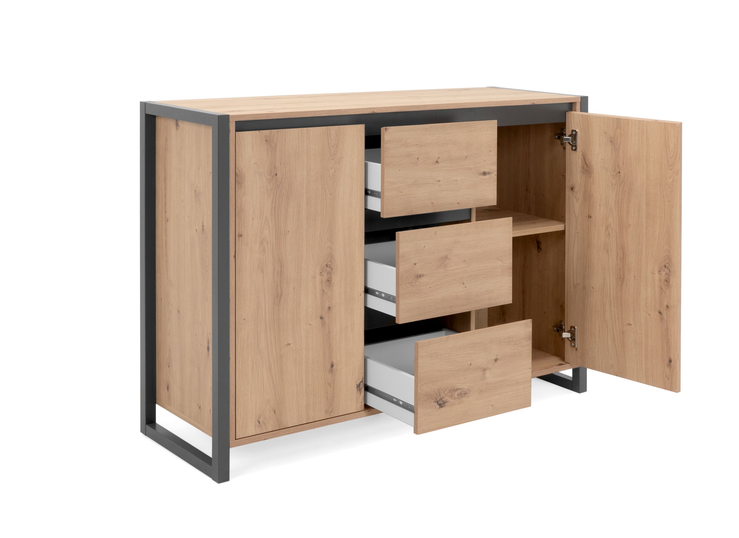 Commode Denver 120x88x40cm - decor - artisanale eik & anthraciet