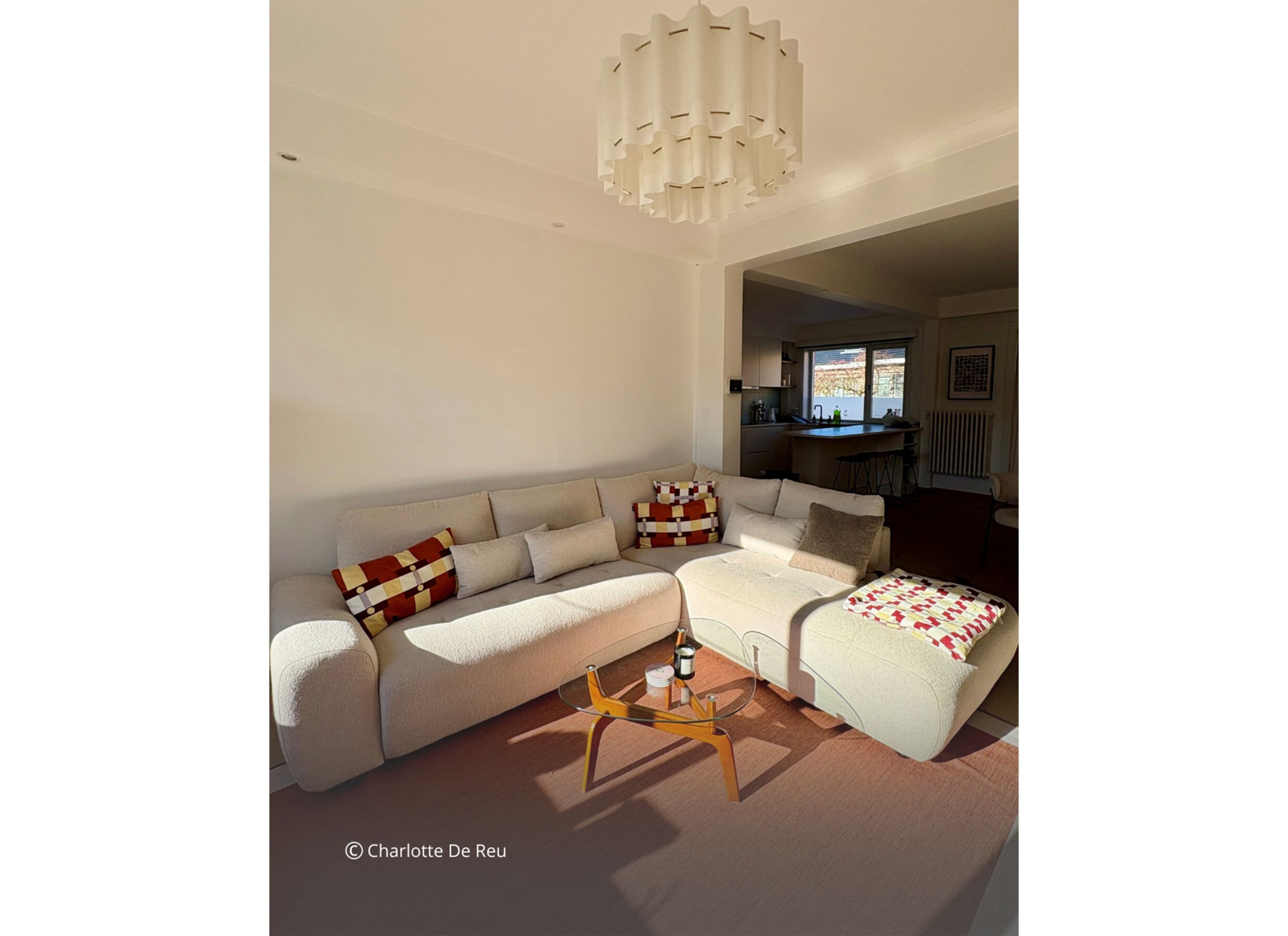 Foto ambiance - Canapé d'angle Garama 281x229cm - polyester - beige