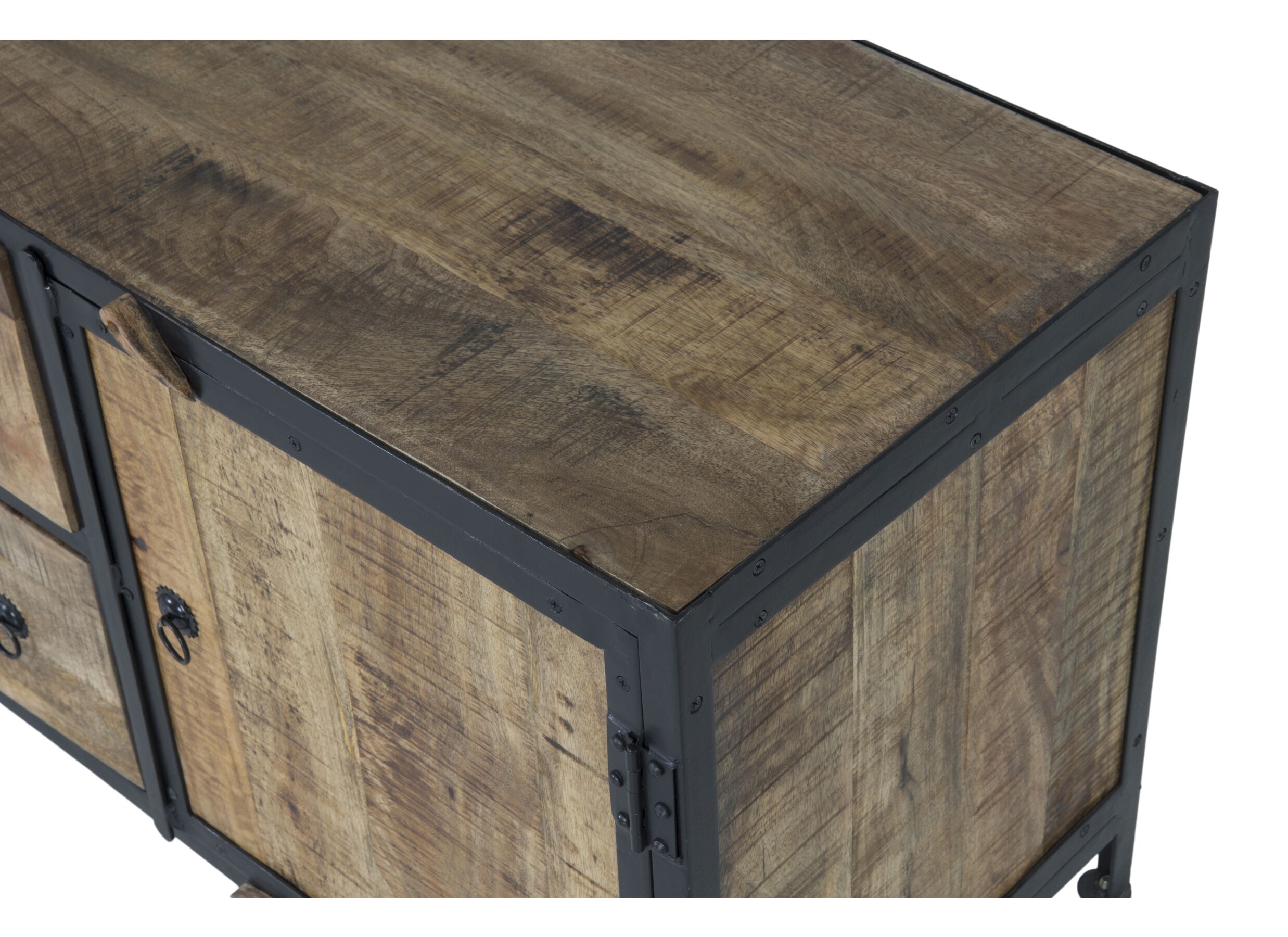 Meuble TV Cameleon 200x45cm - manguier massif & métal - naturel/noir