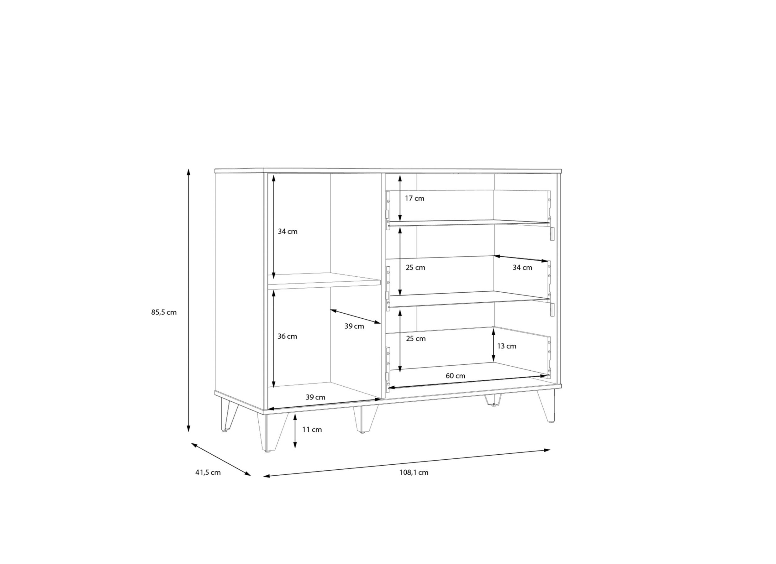 Dimensions - Commode Lya 108x42x86cm - décor - cabezone oak & mauvella