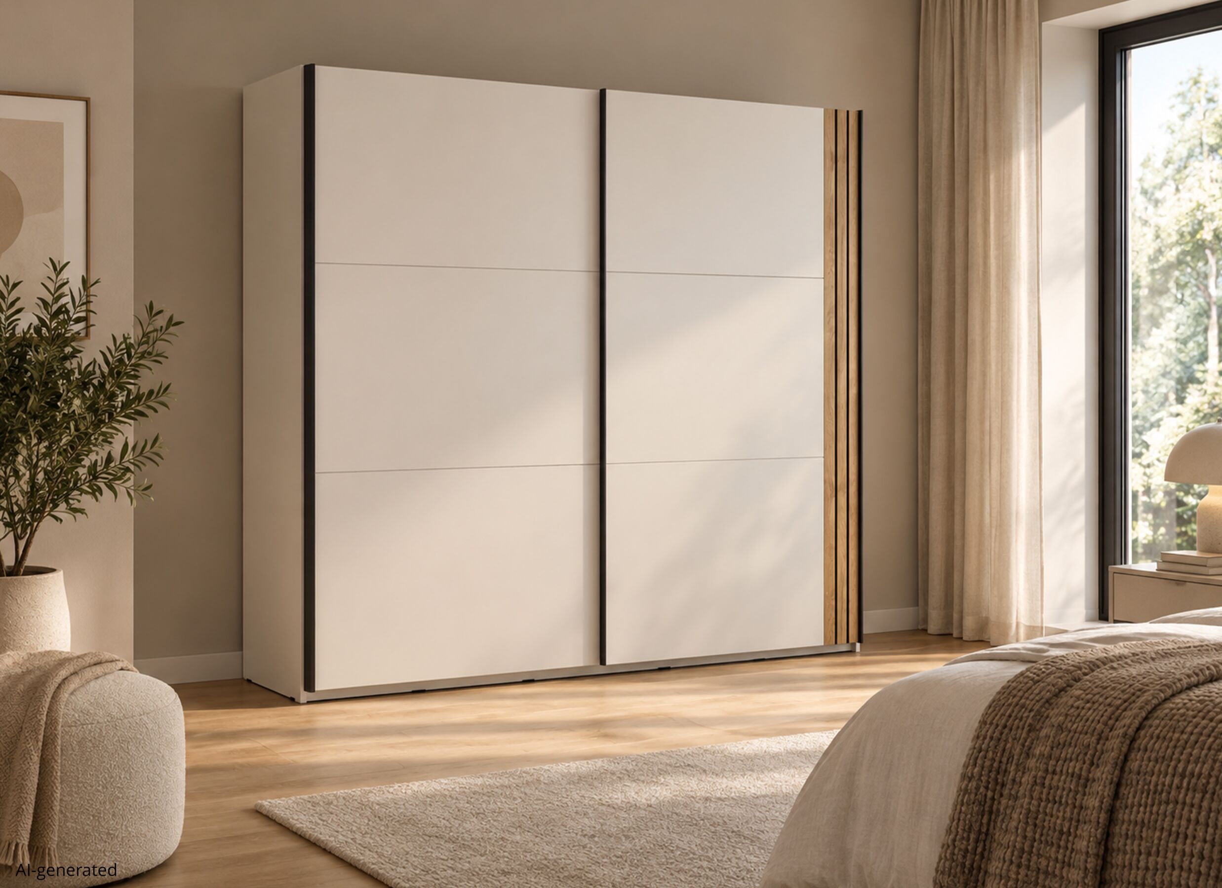 AI Generated - Armoire à portes coulissantes Waikato 220cm - décor - chêne mauvella & sable