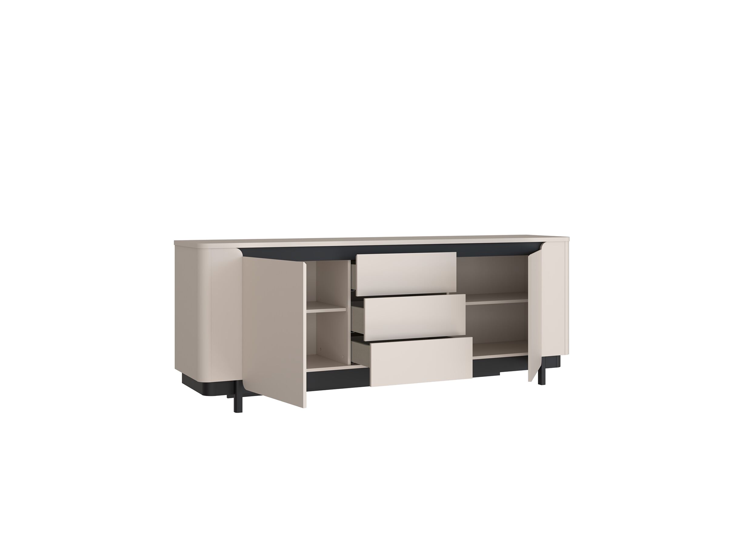 Buffet Vodol 205cm - panneau décor - sable/noir