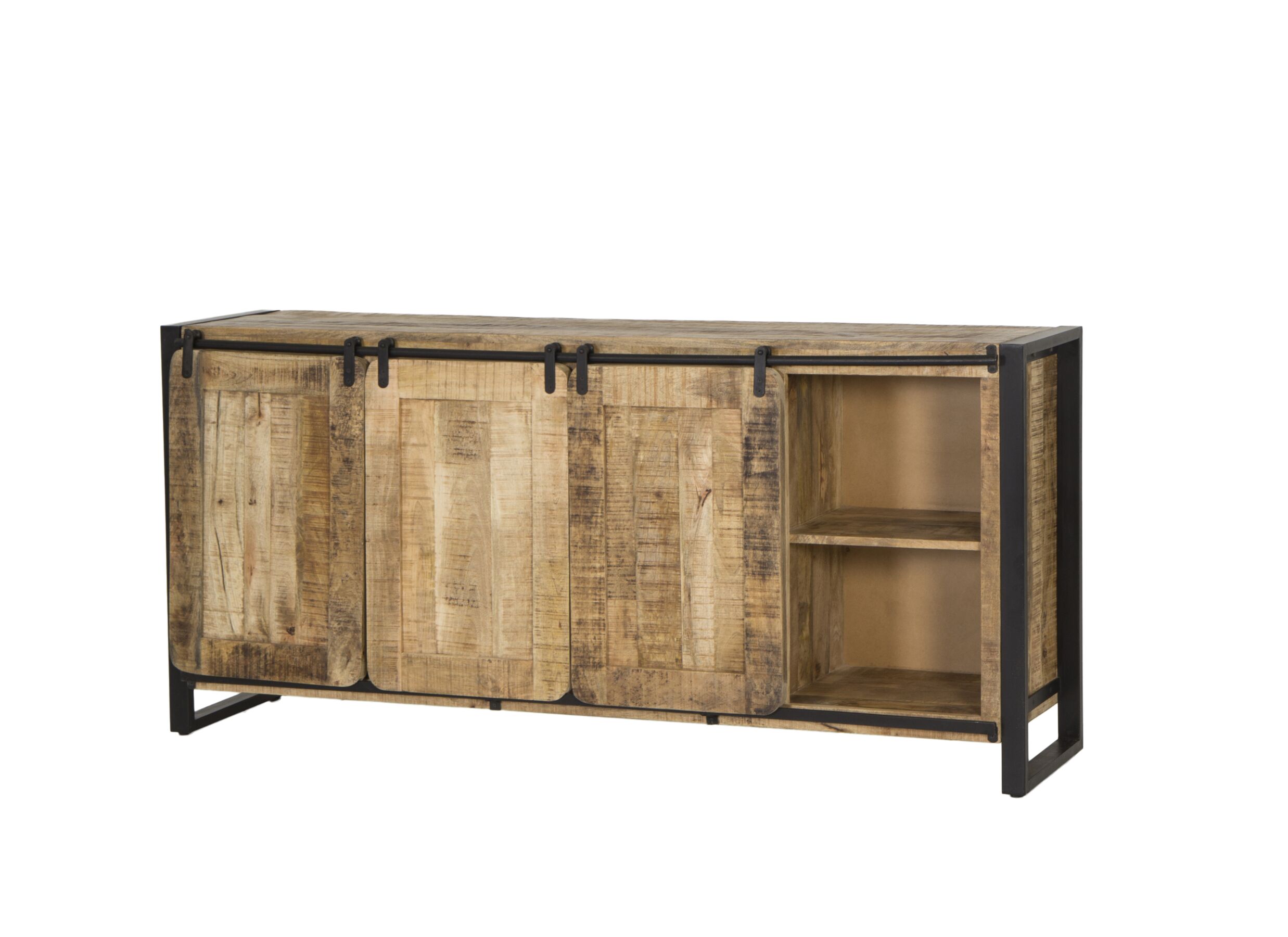 Buffet Woodstock 200x45cm - manguier massif & métal - naturel/noir