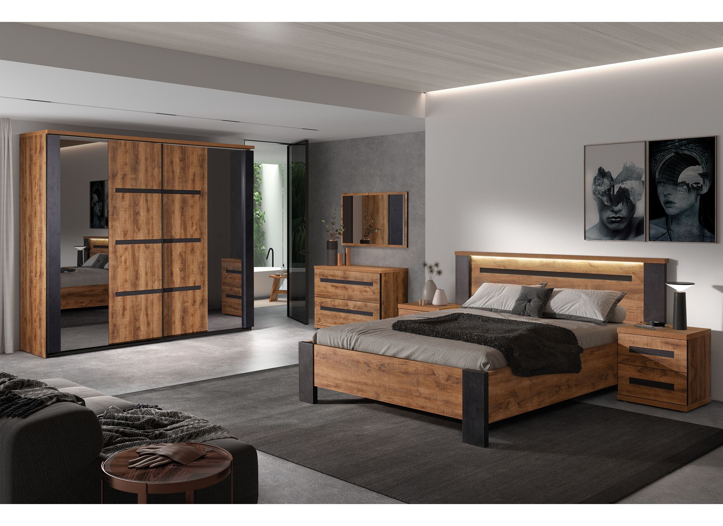 Chambre à coucher Pauline avec lit 140x200cm - armoire 245cm