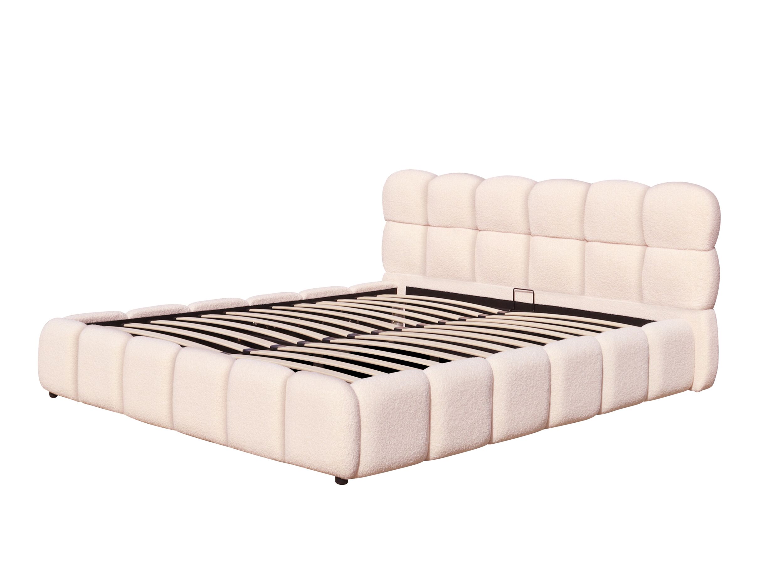 Overzichtsfoto - Gestoffeerd bed Journey 160x200cm - bouclé - roze met opbergruimte