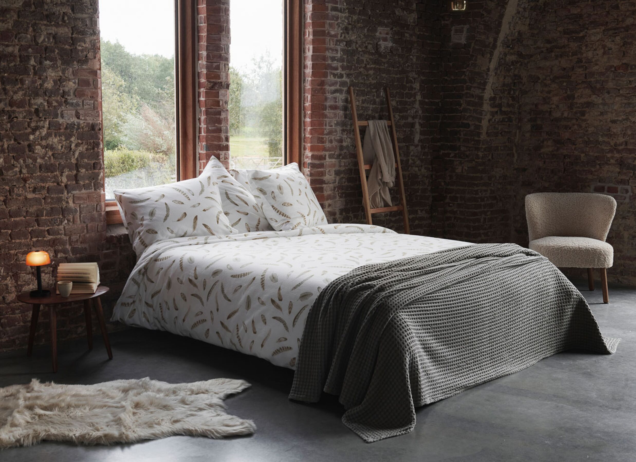 Overzichtsfoto - Dekbedovertrek Feather 200x200/220cm - flanel - wit