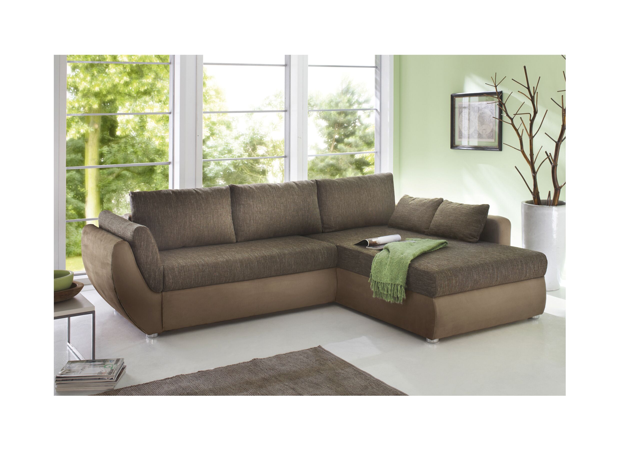 Hoeksalon Taifun 272x200cm - stof - bruin met bedfunctie