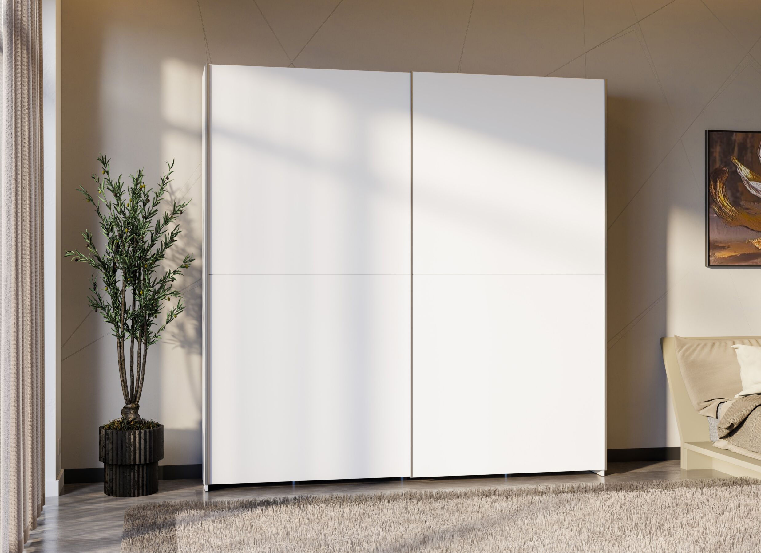 Foto ambiance - Armoire à portes coulissantes Homenook 200cm - décor - blanc