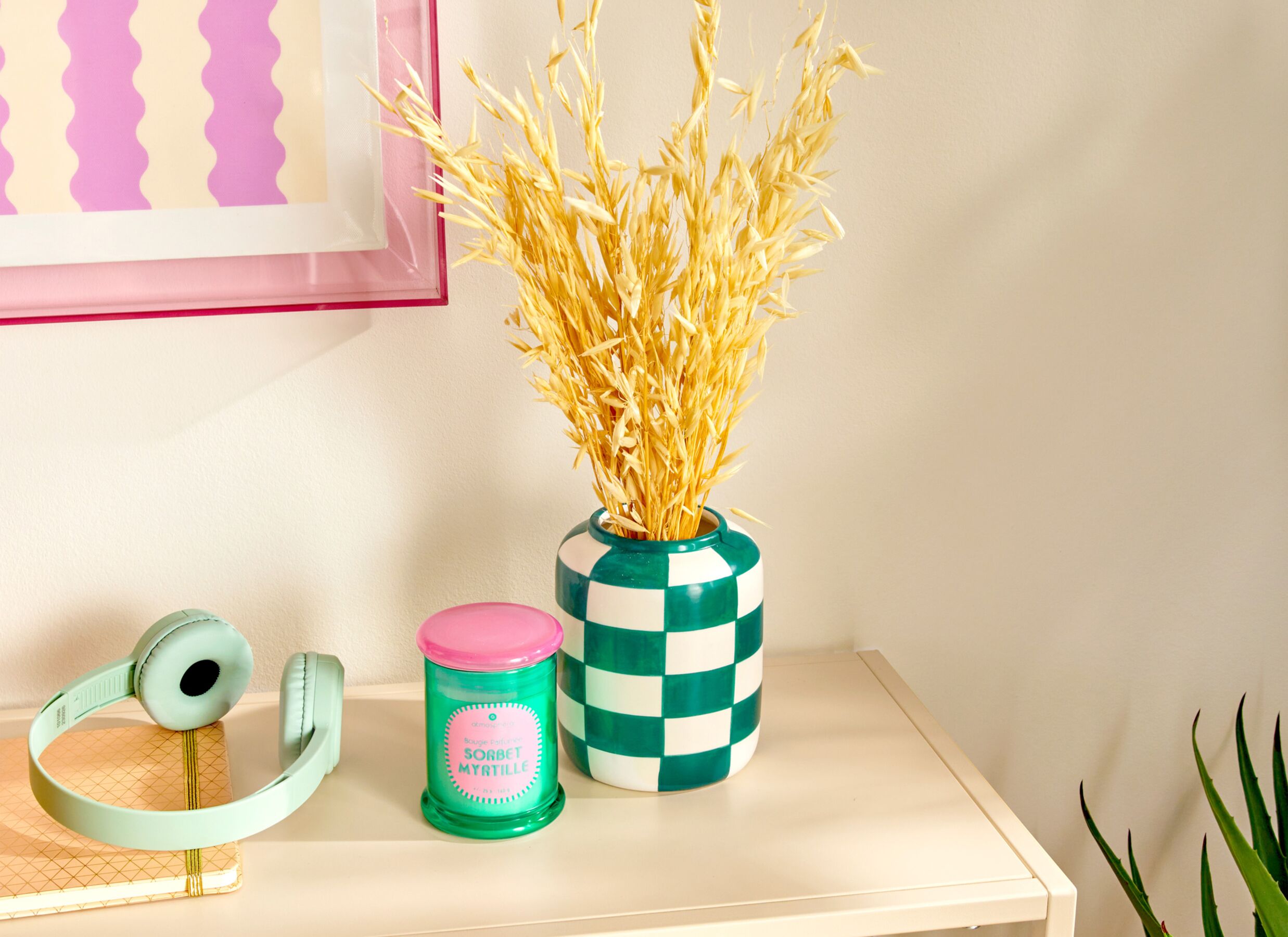 Foto ambiance - Vase Damier H14cm - dolomite - multicolore