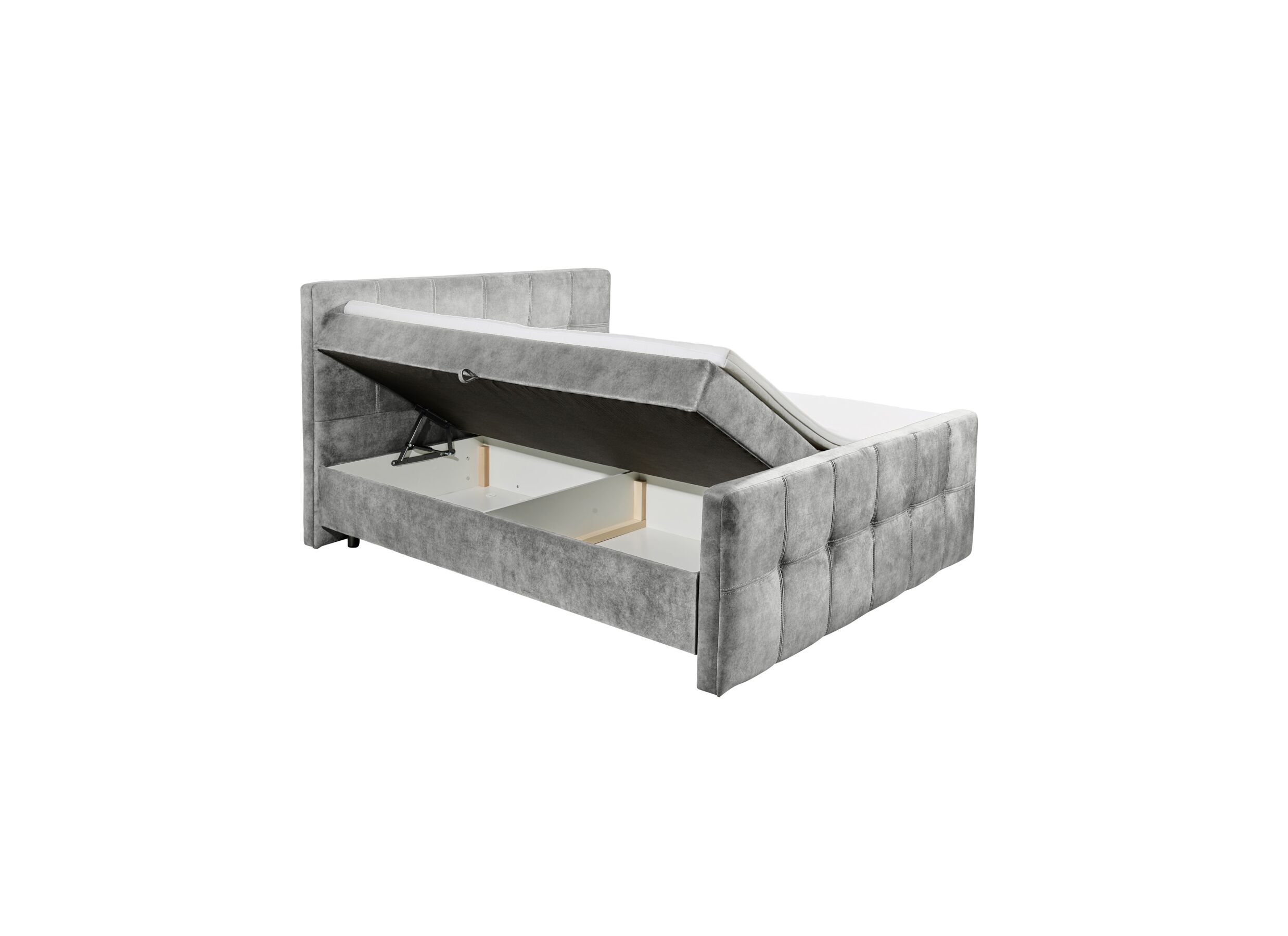 Disposition - Lit box Valetta 160x200cm avec rangement tissu gris