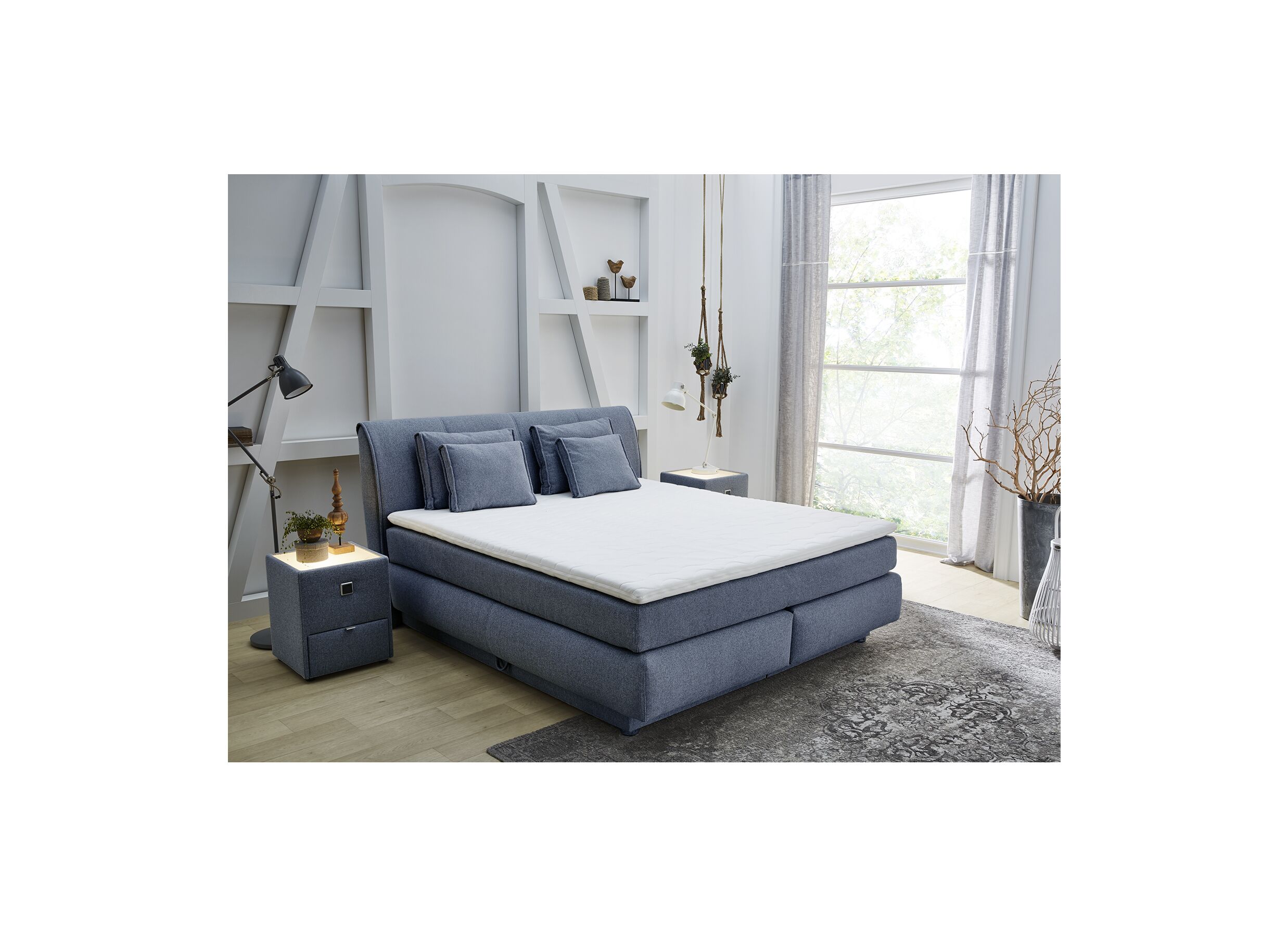Boxspring Carla Max 160x200cm avec rangement tissu bleu - Boxspring Carla Max 160x200cm avec rangement tissu bleu