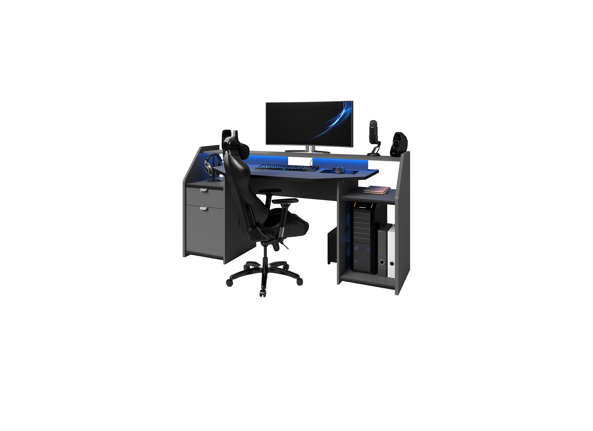 Sfeerfoto - Gamingbureau Set Up 180x67cm - decor - zwart & grijs