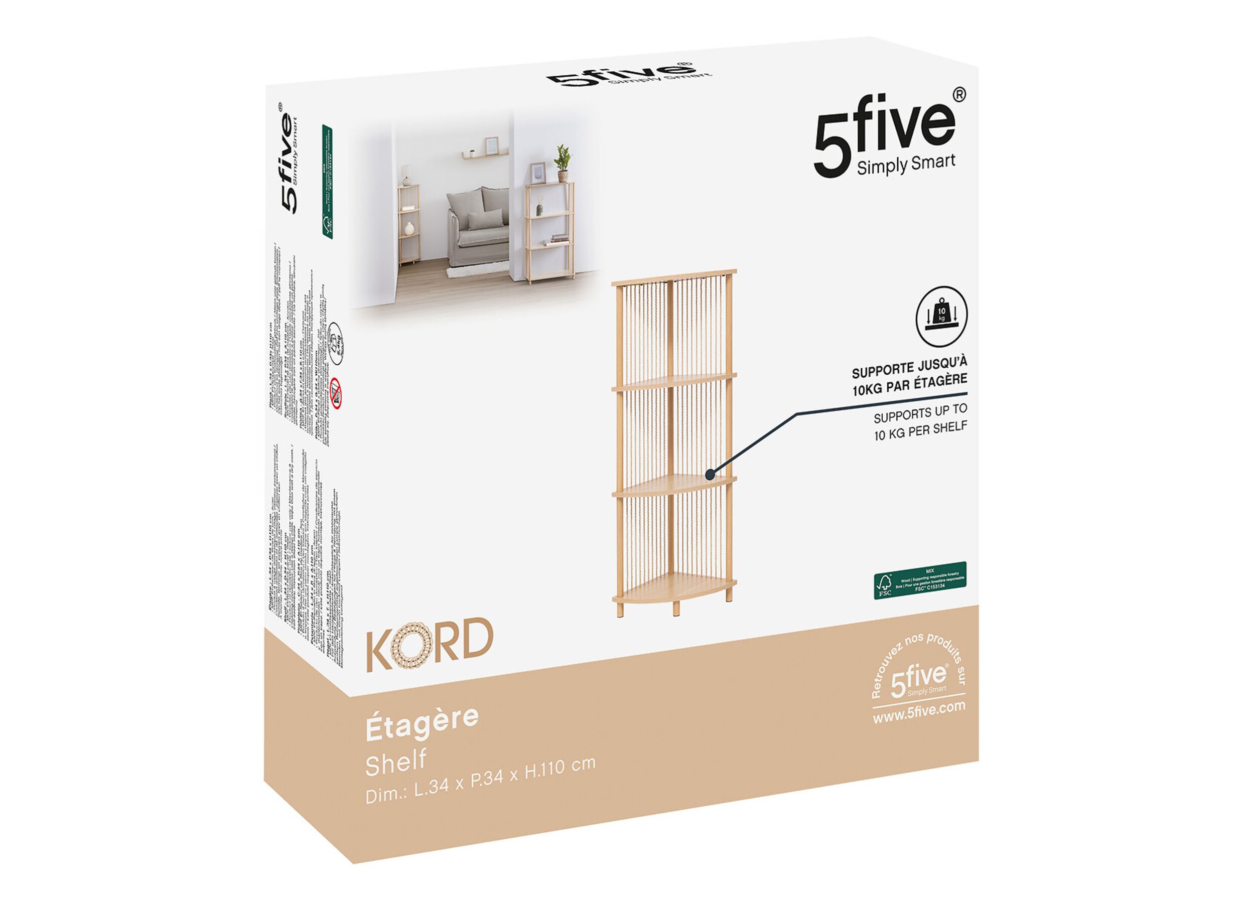 Opstelling - Opbergrek Kord 34x34x110cm - staal & MDF - naturel