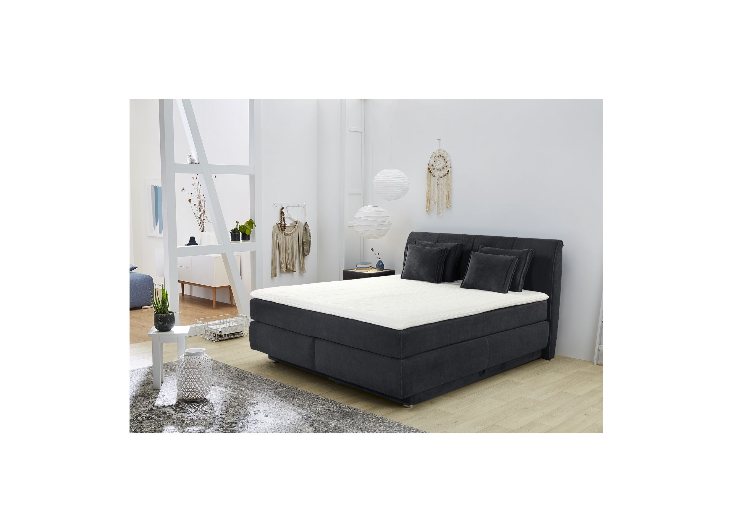 Foto ambiance - Boxspring Carla Max 160x200cm avec rangement tissu noir